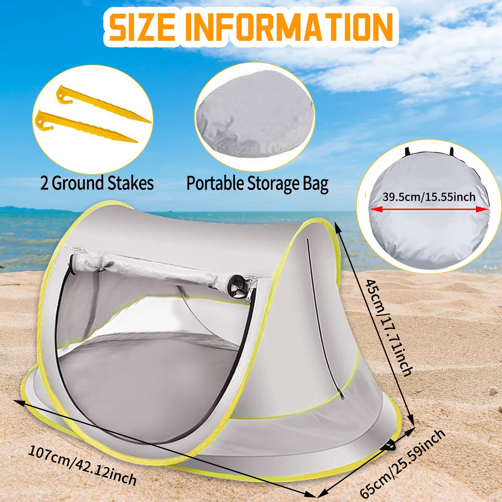 Tenda Bambini Anti-UV Piscina Spiaggia, Tenda Pop-Up Protezione SPF 50+, Tenda Alta Protezione Solare Estiva, Riparo Viaggio Campeggio Protegge Vento/Sole/Sabbia, Parasole Pieghevole Portatile Aperto