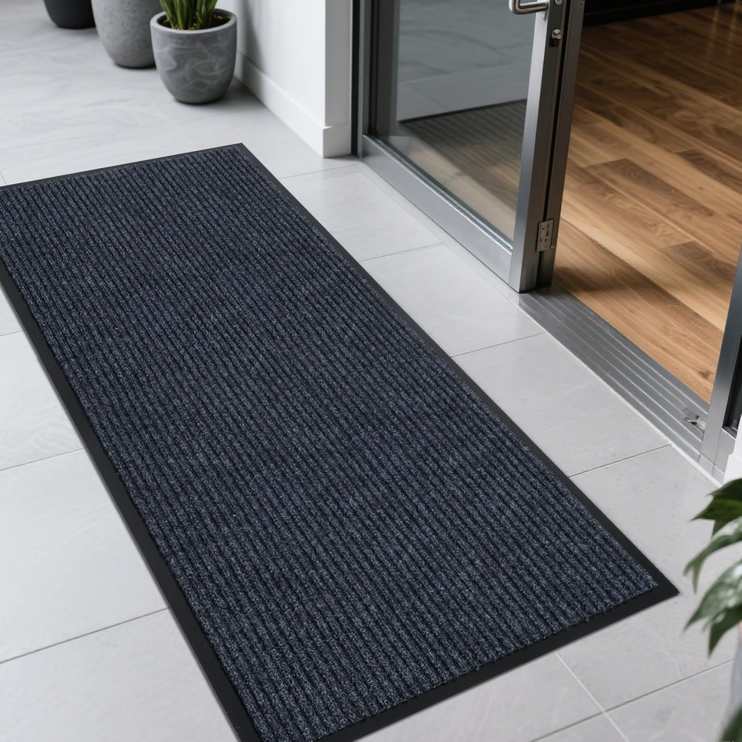 Front Door Mat Outside Entrance, Commercial Doormat Welcome Mats Inside for Entryway 72"x 48"- Heavy Duty Ribbed Non Slip Low Profile Floor Mat for Indoor and Outdoor Home High Traffic Area, Grey Steel Grey 72"L x 48"W-1 Pack