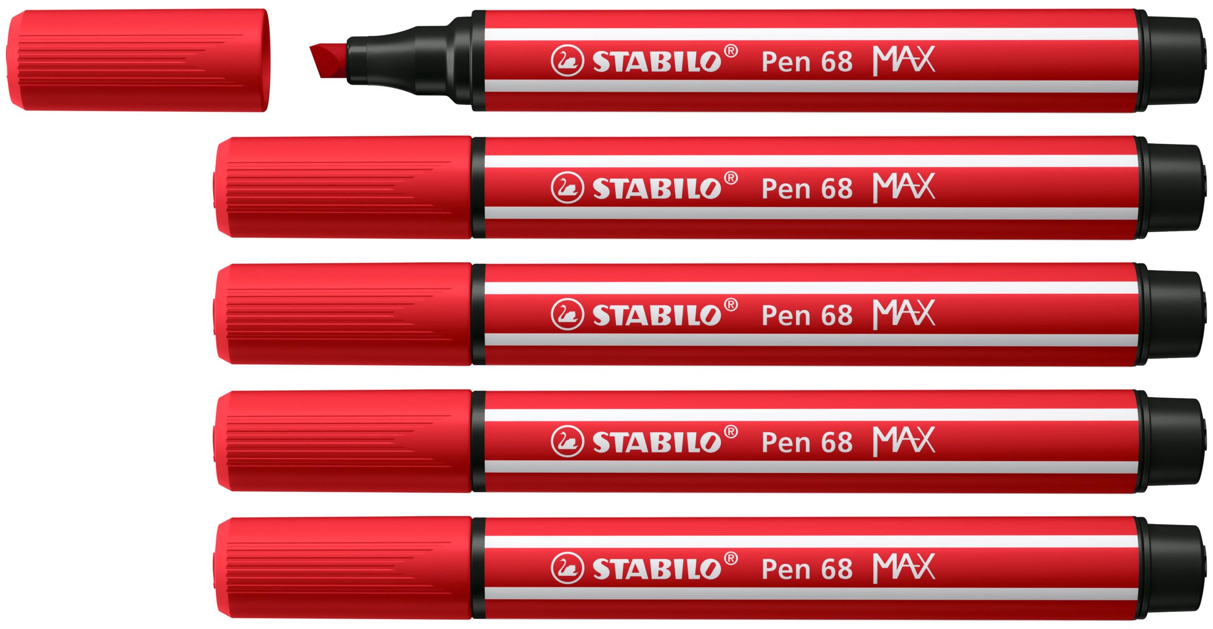 STABILO Pen 68 MAX - Premium Fibre-Tip Pen with Chisel Tip - Arty - Pack of 5 - Carmine