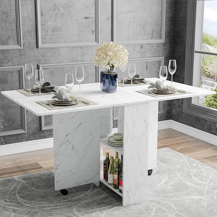 Buy DINAZA Folding Dining Table Drop Leaf Table for Small Spaces with 2 Tier Storage Racks ...