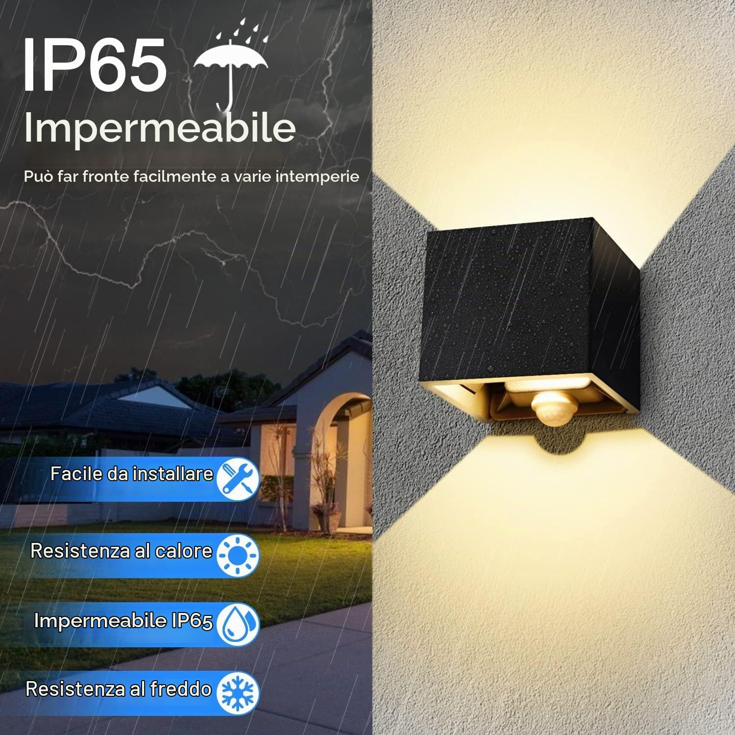 ledmo 4 Pezzi 20W Applique LED con Sensore 3000K IP65 Nero Interno/Esterno