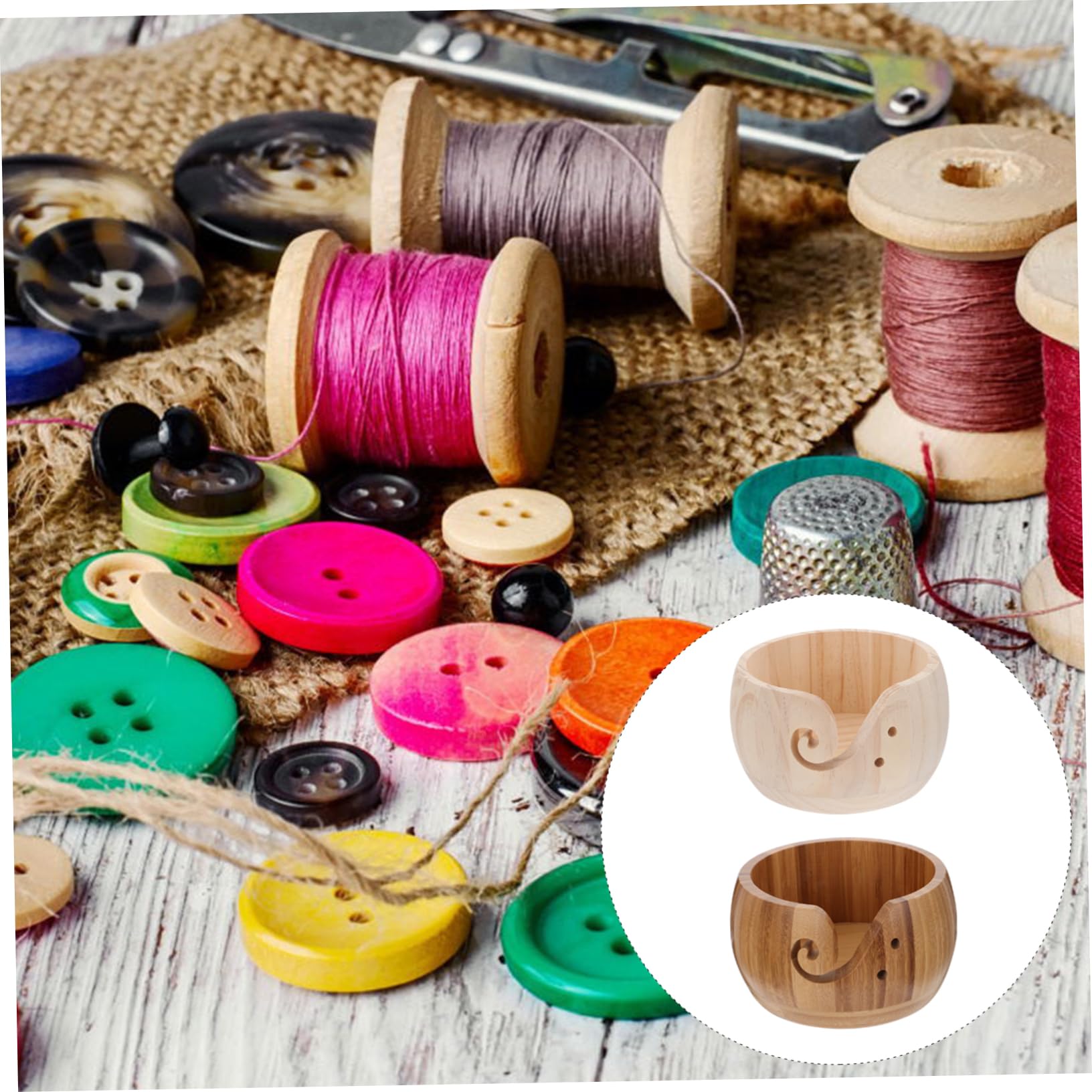 Gadpiparty Ciotola per Filati in Legno, 2 Pezzi, Accessorio per Maglieria e Uncinetto, Superficie Liscia, Portatile, per Proteggere Filato