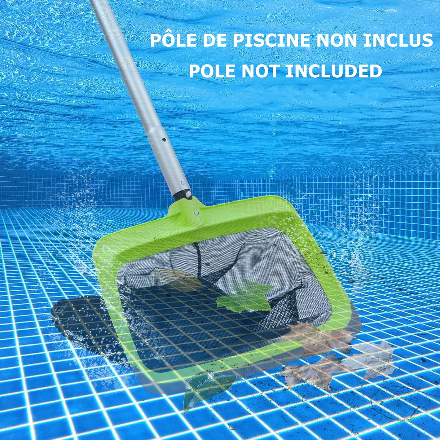 Retino per piscina con bordo in gomma allargato, doppia rete, per la rimozione di detriti di superfici e fondo, strumento di pulizia della piscina.