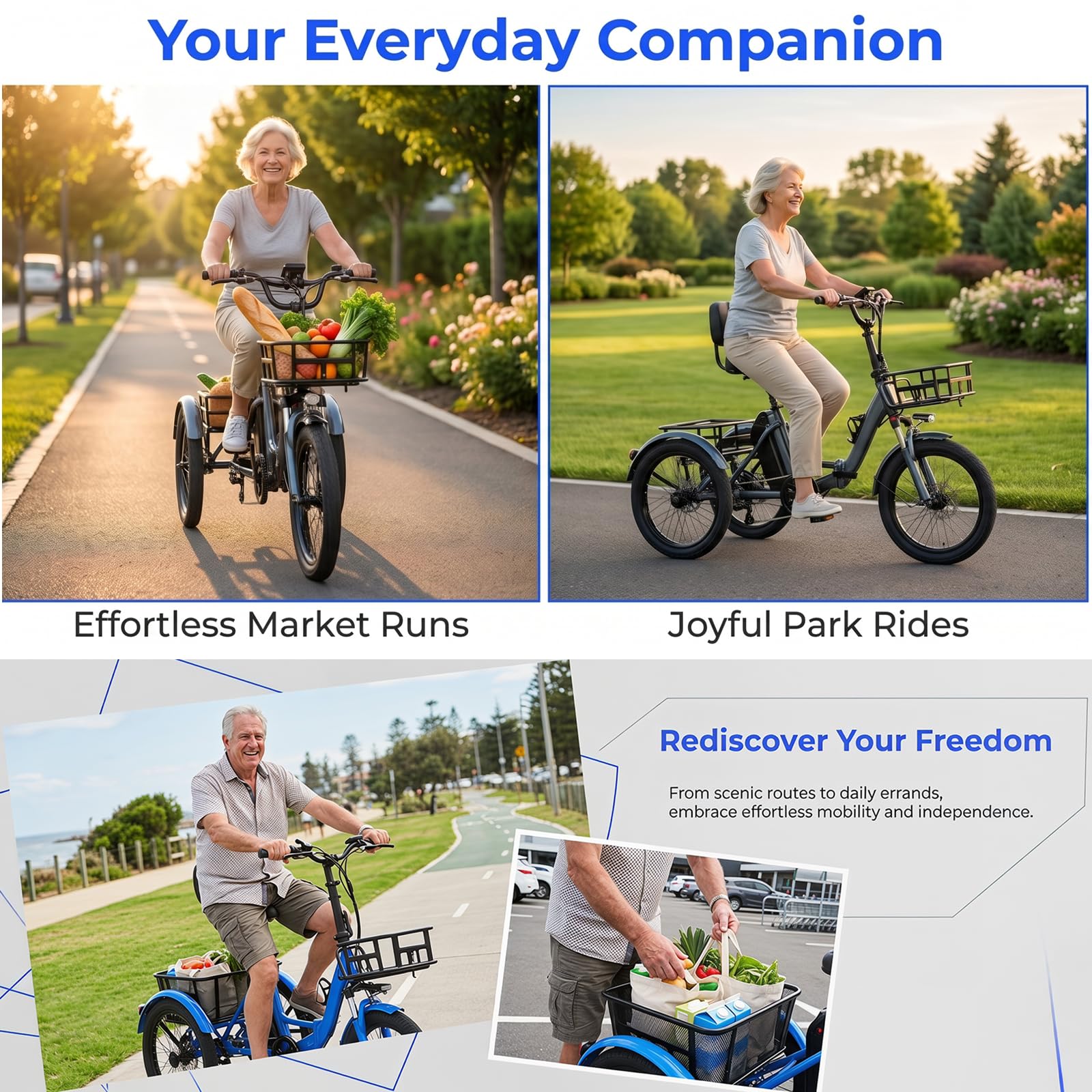 Tricycle électrique pliable pour adulte - 50,8 cm - Batterie 48 V 13 Ah - Portée de 45 km - Capacité de charge de 200 kg - Double frein - Écran LCD - Panier de grande capacité - Rouge