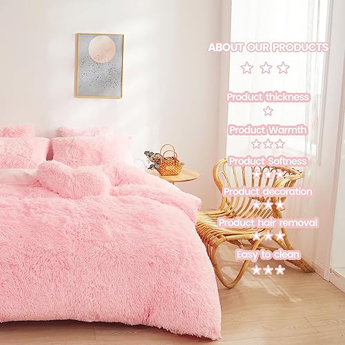 Miniatura 5 de Juego de funda de edredón de felpa rosa ultra suave King - Juego de ropa de cama de felpa rosa suave 3 piezas (1 funda de edredón + 2 fundas de