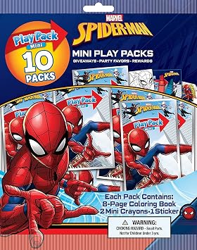 Bendon Spiderman Play Packs | Spider-man Party Favors | Spiderman Mini Play Packs | Includes Coloring Book, 2 Mini Crayons and a Sticker | 10-Pack | Officially Licensed