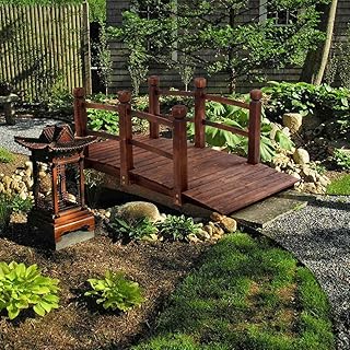 Arch Garden Bridge, Anticorrosive Wooden Stained Finish Footbridge with Rails for Outside Length, Classic Decoration for Landscape, Backyard Creek Pond or Farm, Carbonization ColorBrown