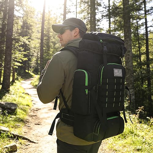 Vista 7 de Mochila de senderismo W WINTMING para hombres 70L/100L, mochila de campamento, mochila militar Molle, paquete de asalto de 3 días para escalada