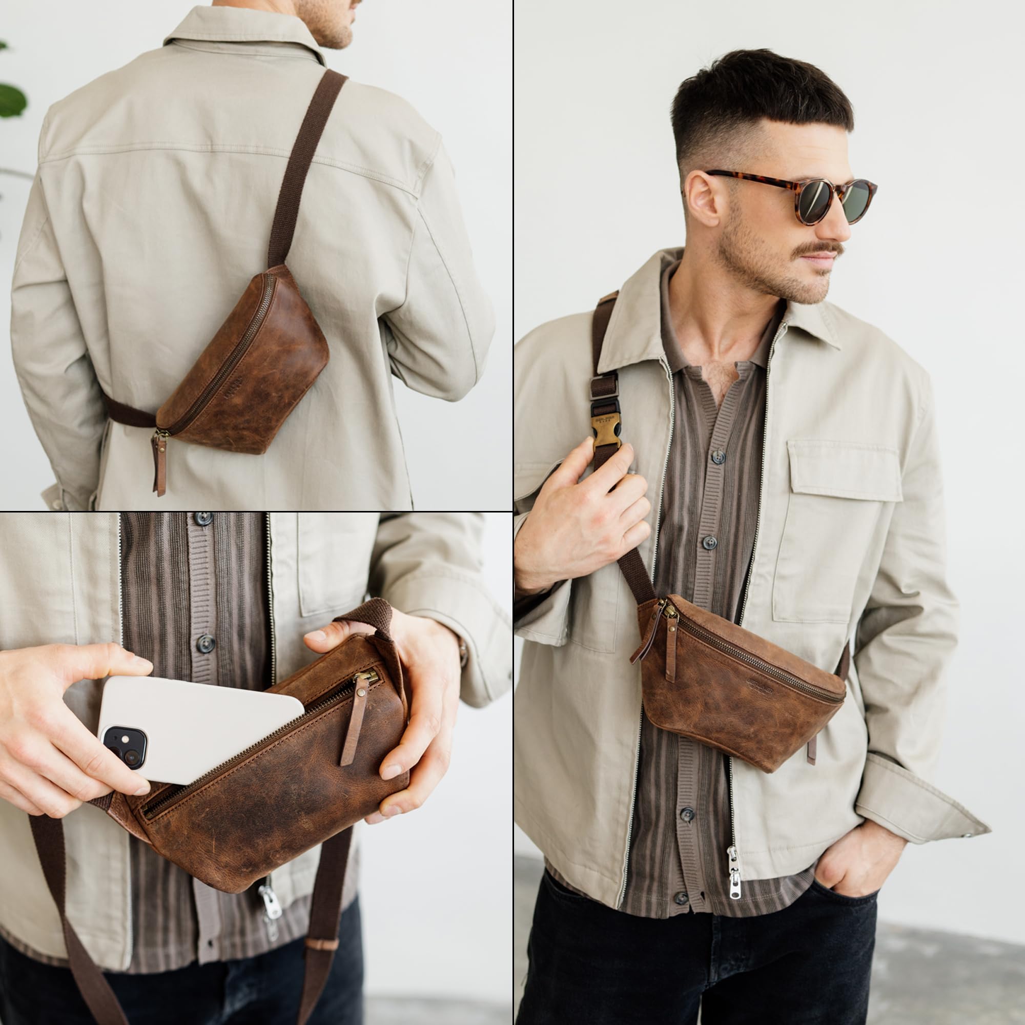 Berliner Bags Marsupio da Cintura Noah, Waist Bag Unisex Regolabile, Marsupio Uomo e Donna – Marrone