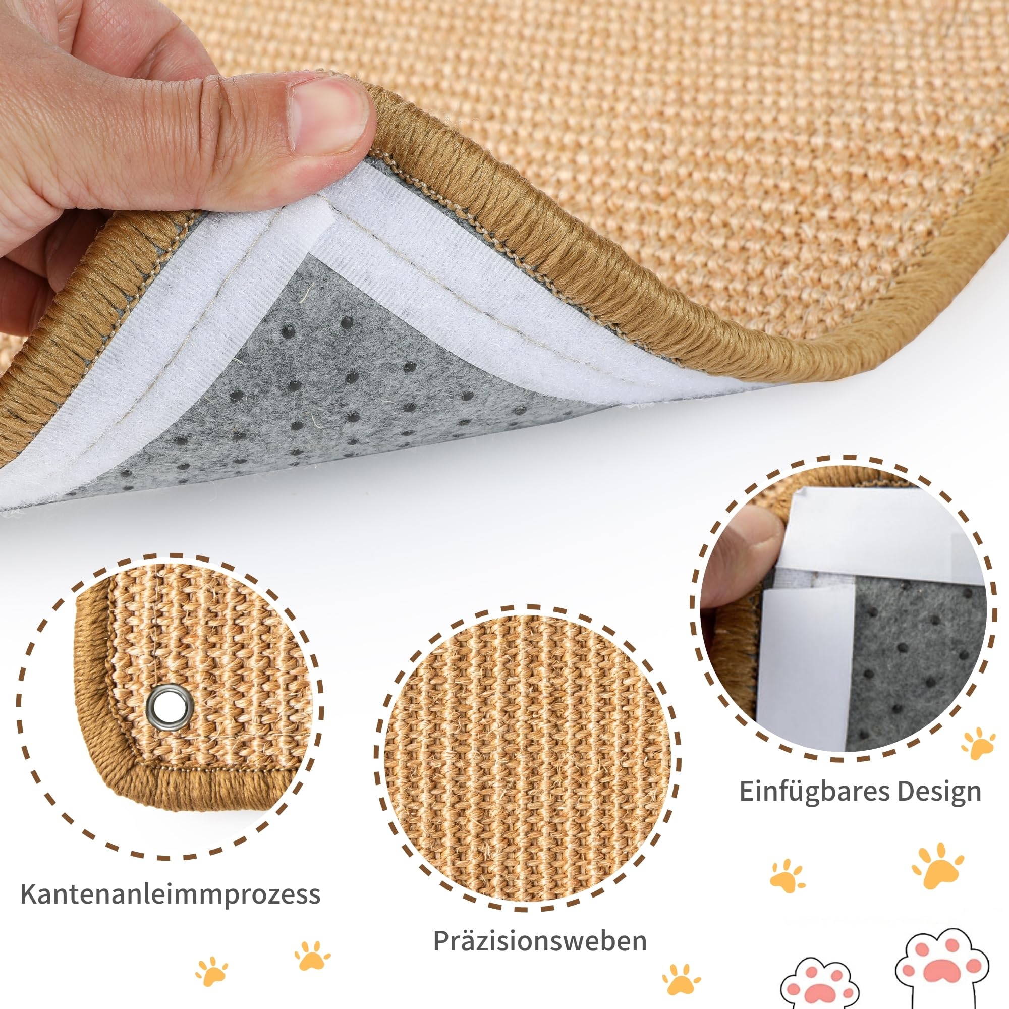 JanYoo 2 Stück Kratzmatte aus Sisal, Kratzmatte für Katzen, mit Klebeband, Katzenkratzmatte, Teppich zum Schutz der Wand, 60 × 25 cm (Braun)