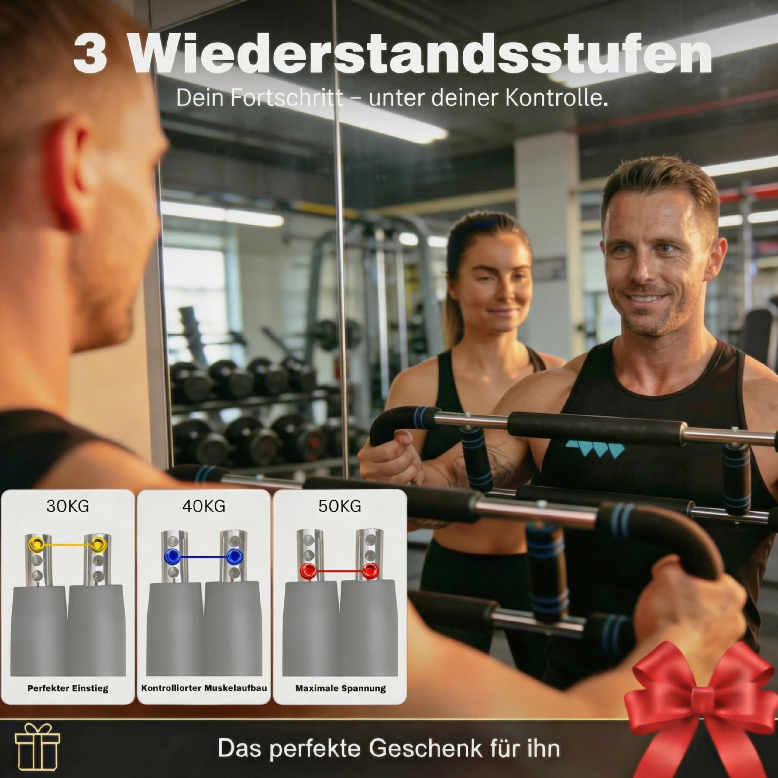Power Twister Armtrainer, Brusttrainer Männer (20-30KG) / (30-50KG) - Trainingsgerät mit Anleitungen & Übungen, Rostfreier Edelstahl / Fitnessgerät für Zuhause & Outdoor - MUSQEL PREMIUM
