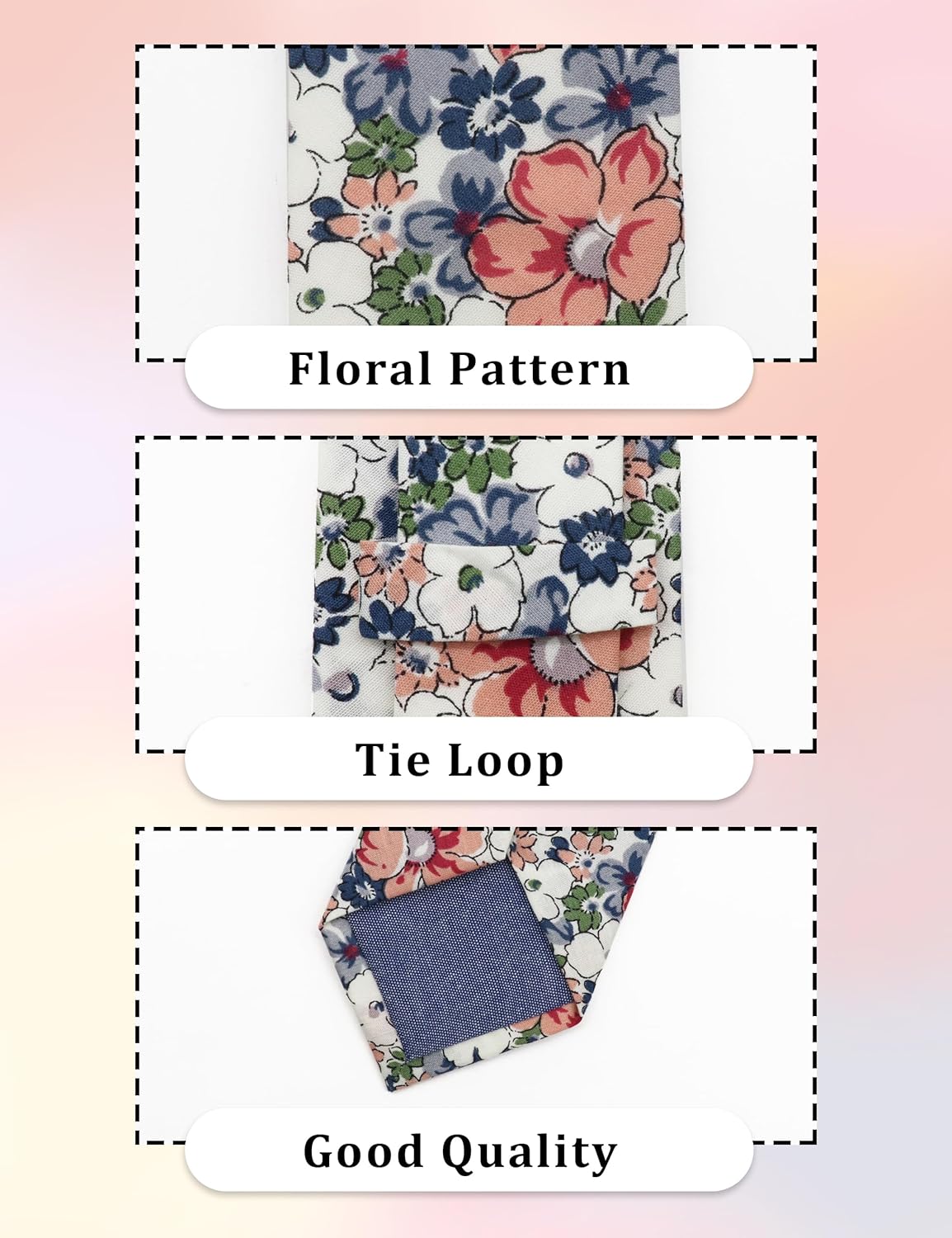 Floral Ties for Men Flower Tie and Pocket Square Set for Spring Wedding - Image 4