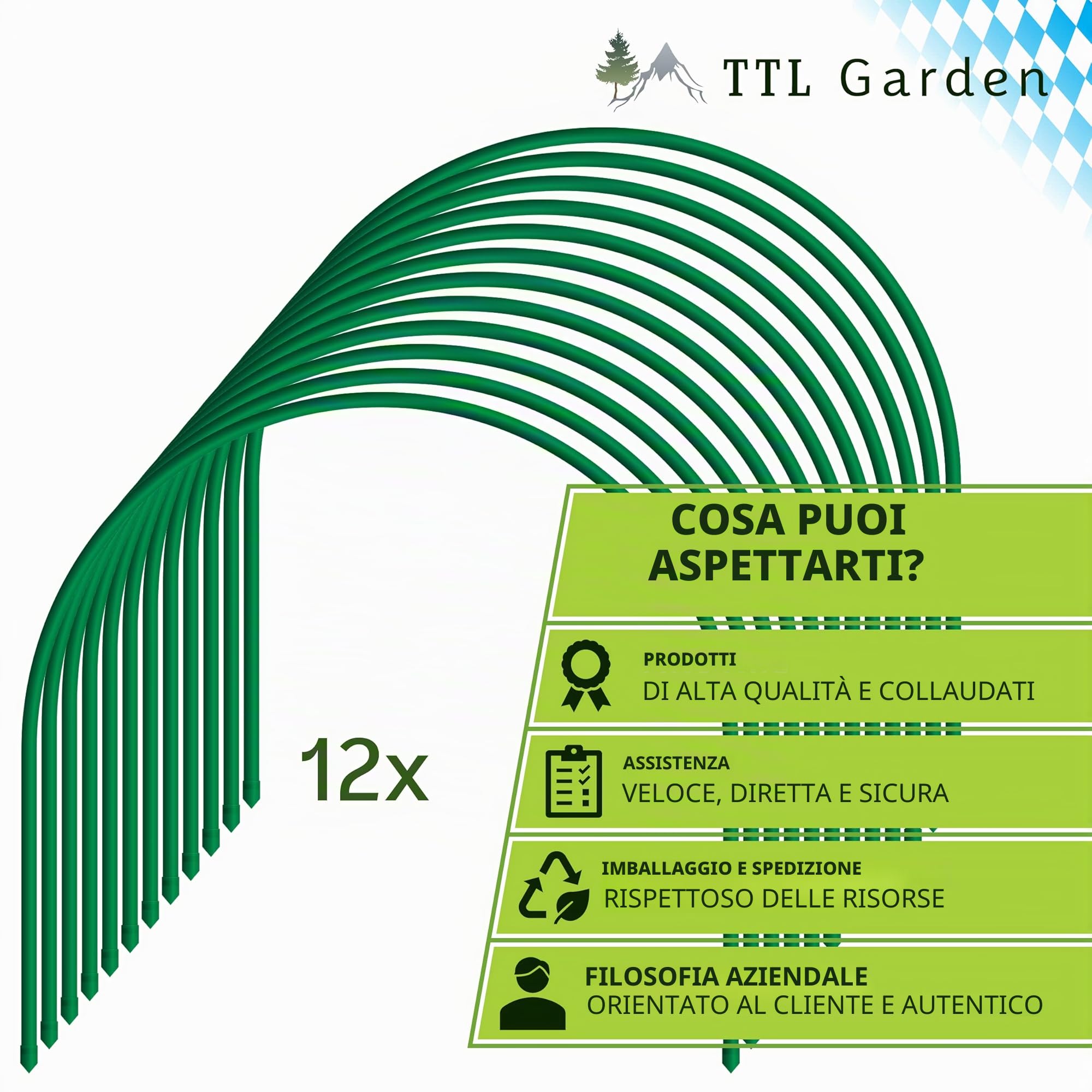 TTL Garden - Set di 12 fogli a tunnel da 65 x 60 cm, in acciaio rivestito, larghezza 65 cm, arco rotondo per copertura, aiuola rialzata, stabile e antiruggine