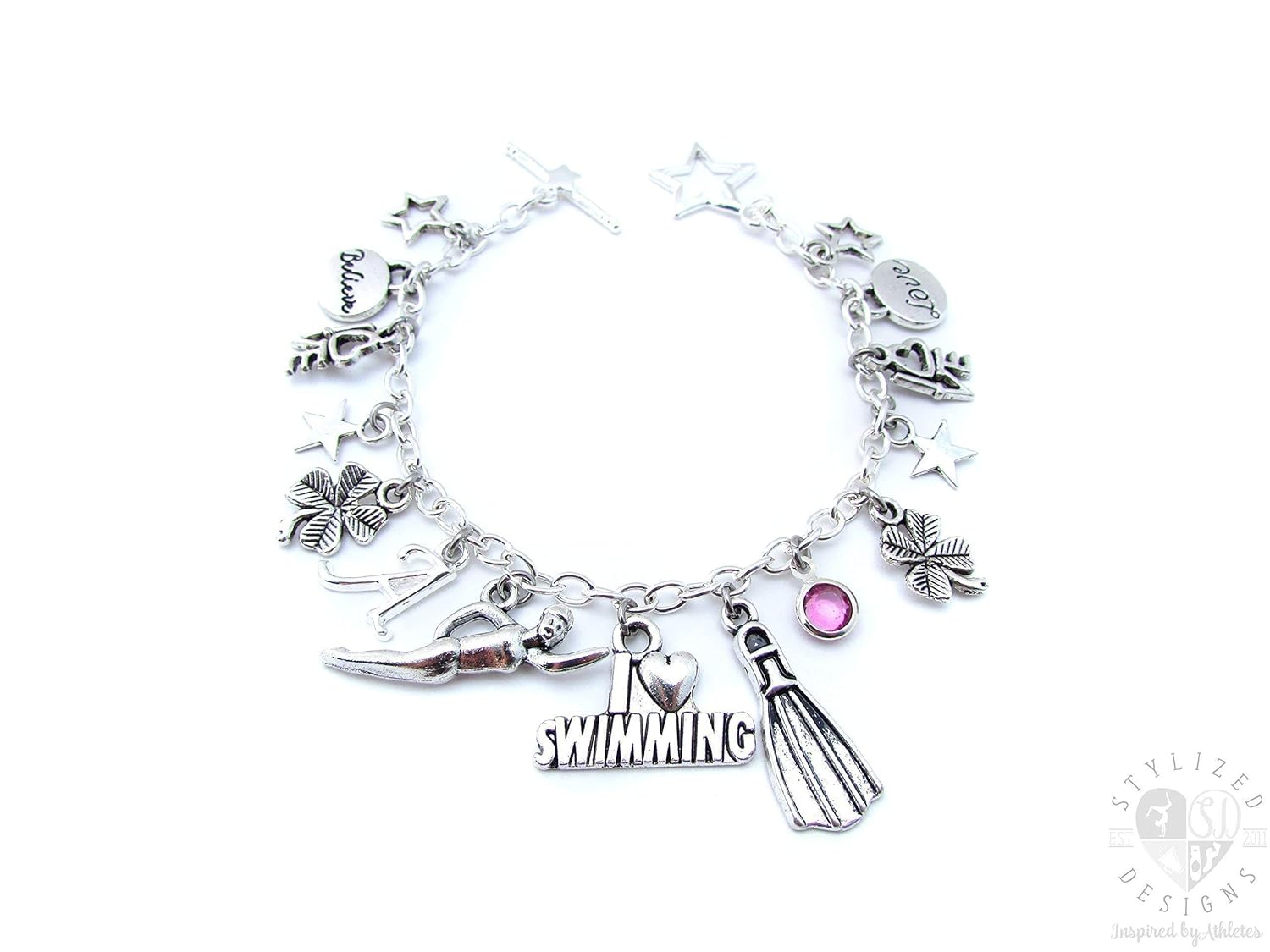 Swimming Charm Bracelet, Swimming Gifts, Swim Gift