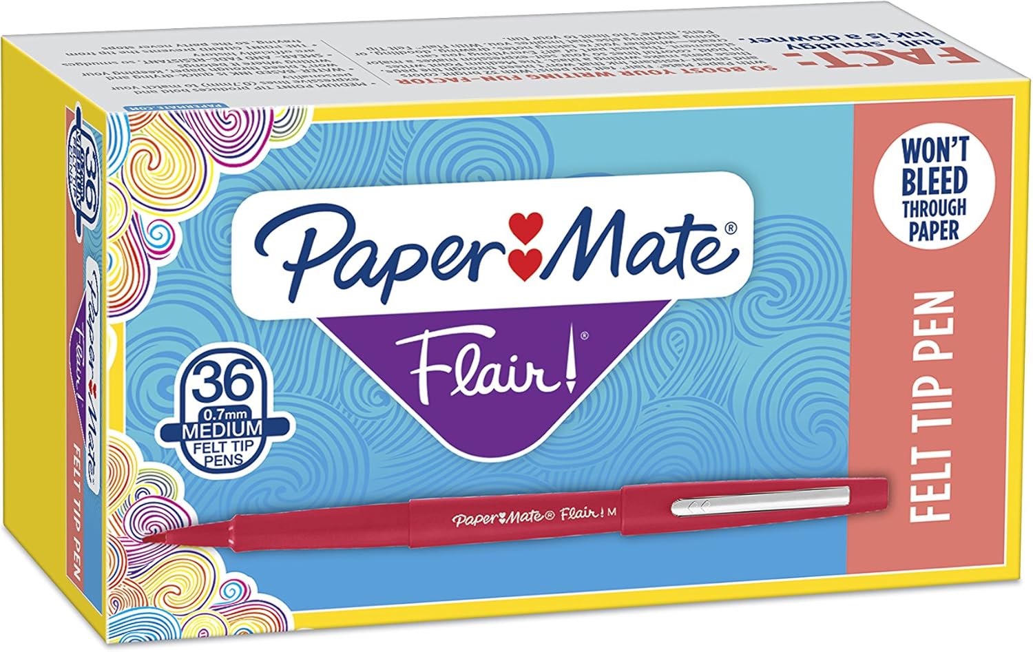 Paper Mate Flair varios colores, Punta media, Rojo, 36Pack Amazon