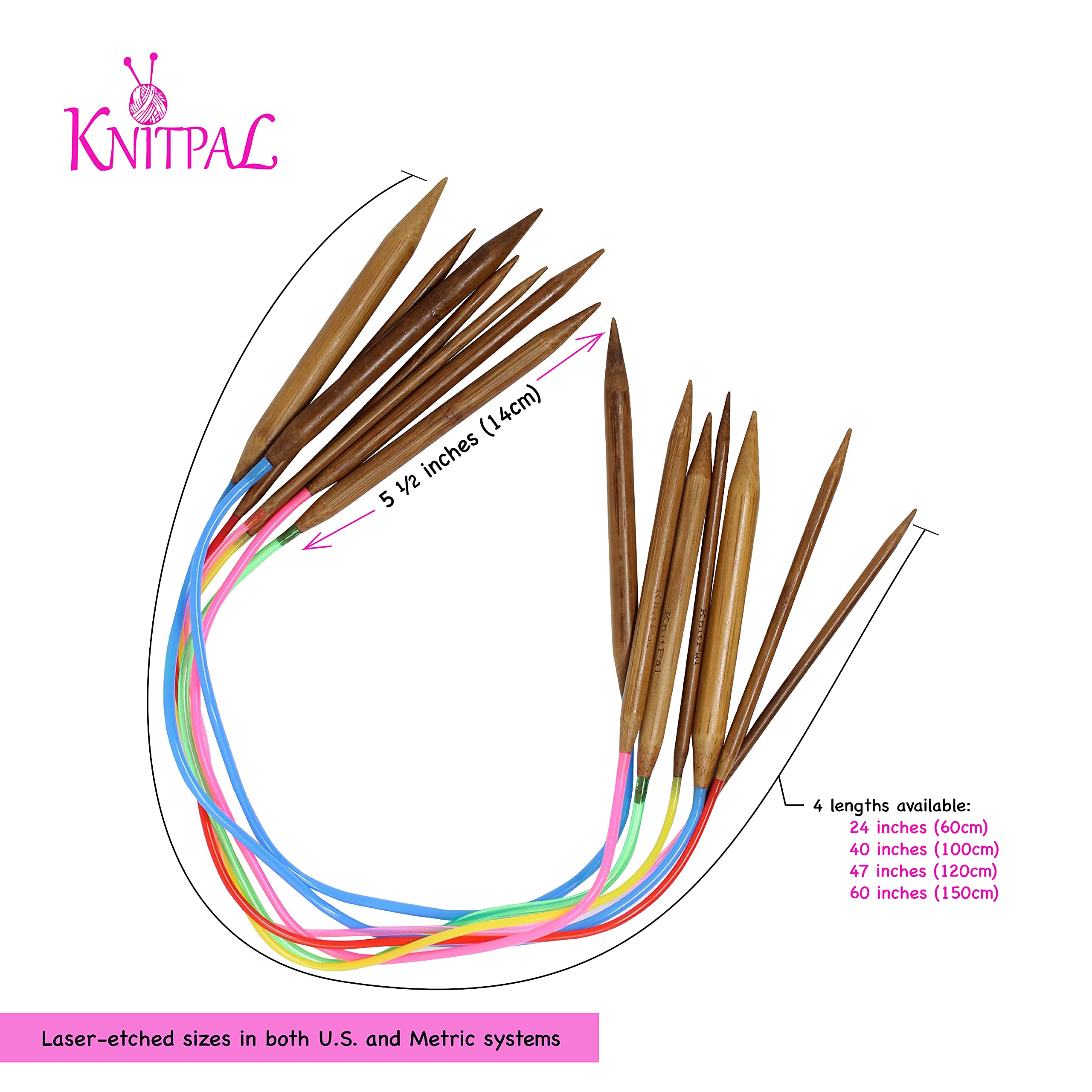 KnitPal Rundstricknadel-Set, Bambus, 150 cm, 16 Paar | Rundstricknadeln mit Tasche und eBook, 2 mm - 12 mm, mit kostenlosem Muster