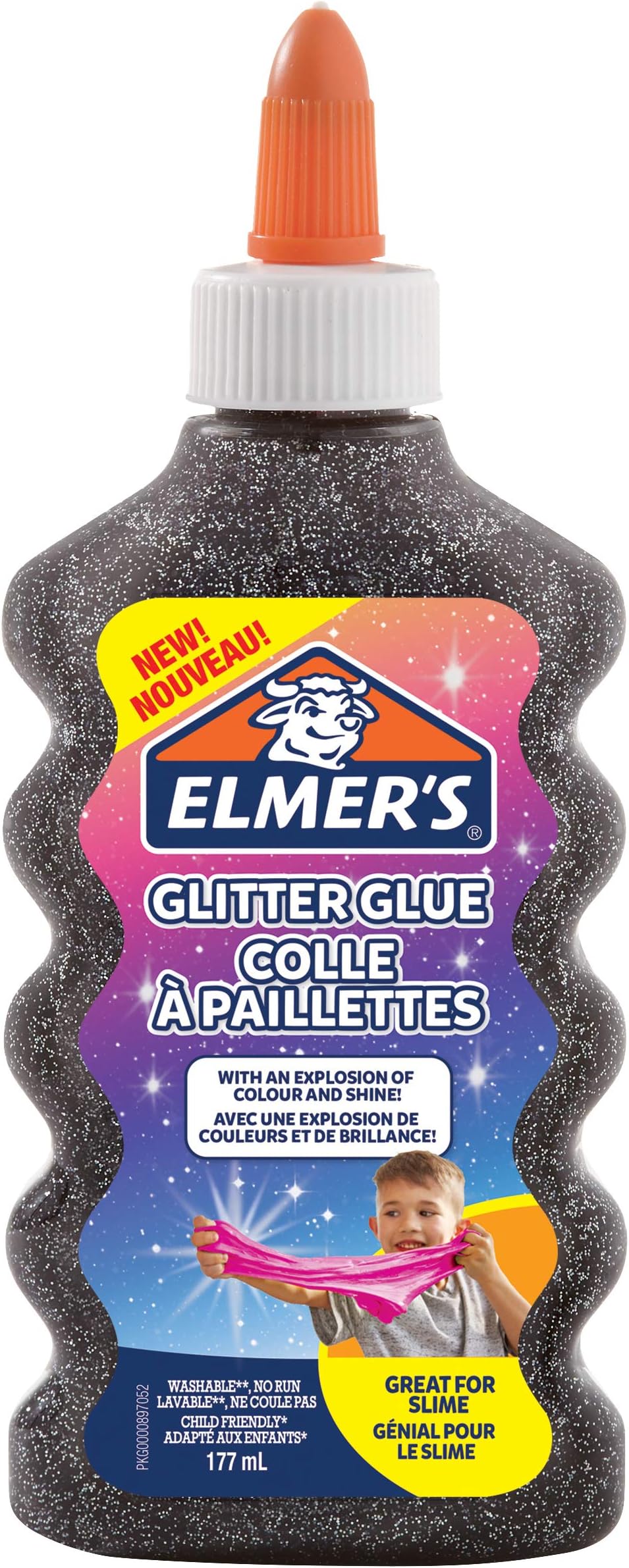 Elmer’s PVA Glitter Glue | Black | 177 ml | Washable, Kid-Friendly and No Run | Great for Making Slime and Crafting | 1 Count