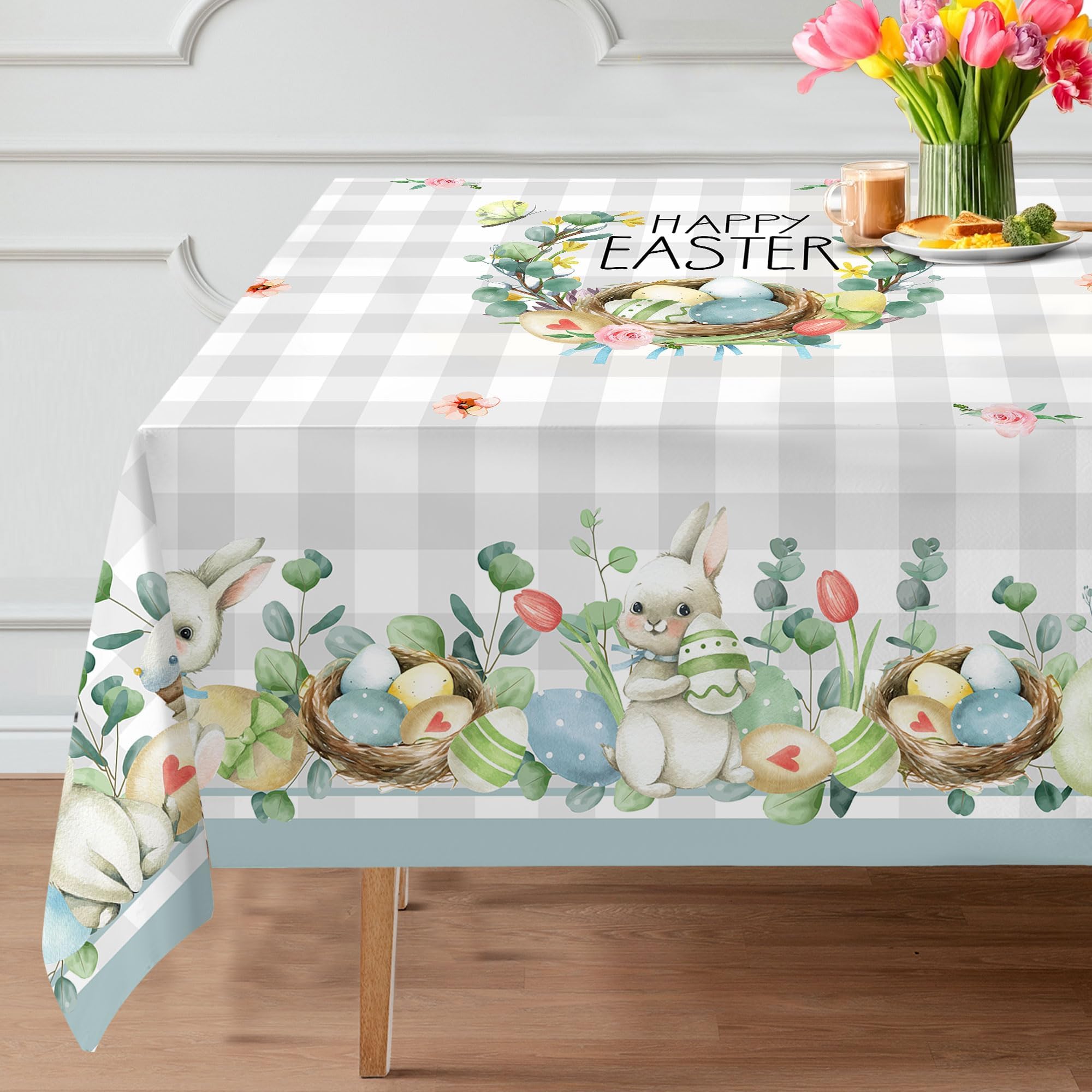 Newbridge Bunny Meadow Easter and Spring Fabric Bordered Tablecloth Adorable Bunny