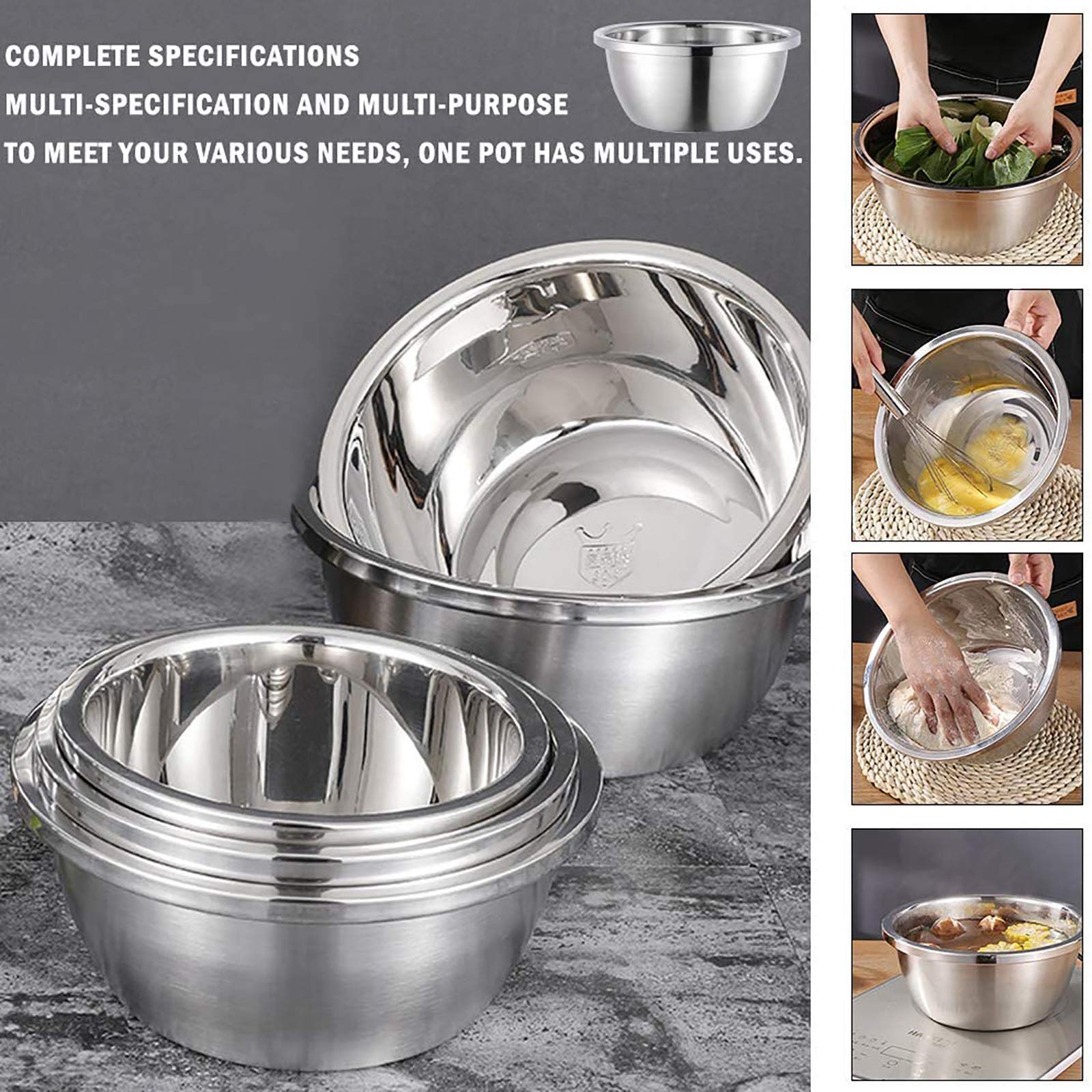 Vajilla Cuencos para Mezclar, Juego de 3 Ensaladeras de Acero Inoxidable, Cuencos Anidados de Metal para Cocina para Mezclar, Batir y Almacenar Alimentos - sin Tapa26cm-