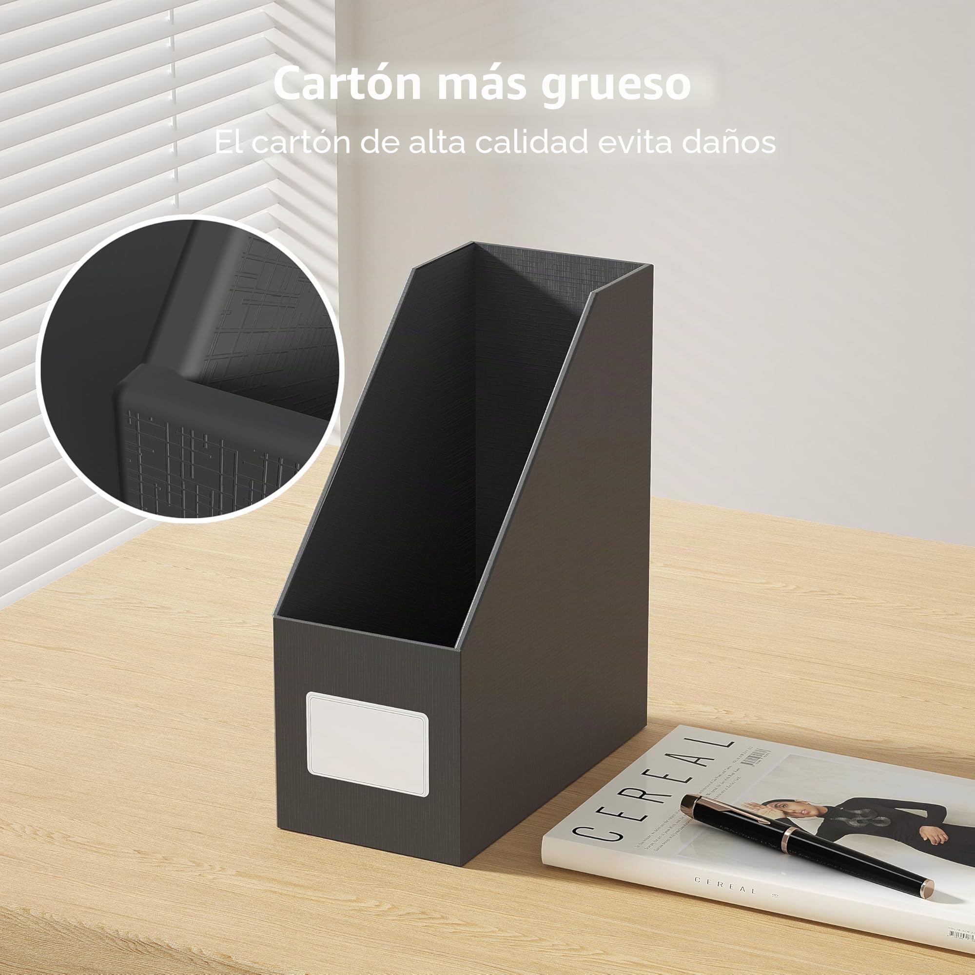 JIAWEI Revistero A4, 3 unidades, cartón extra resistente 1800 g/m, 10,5 cm, negro