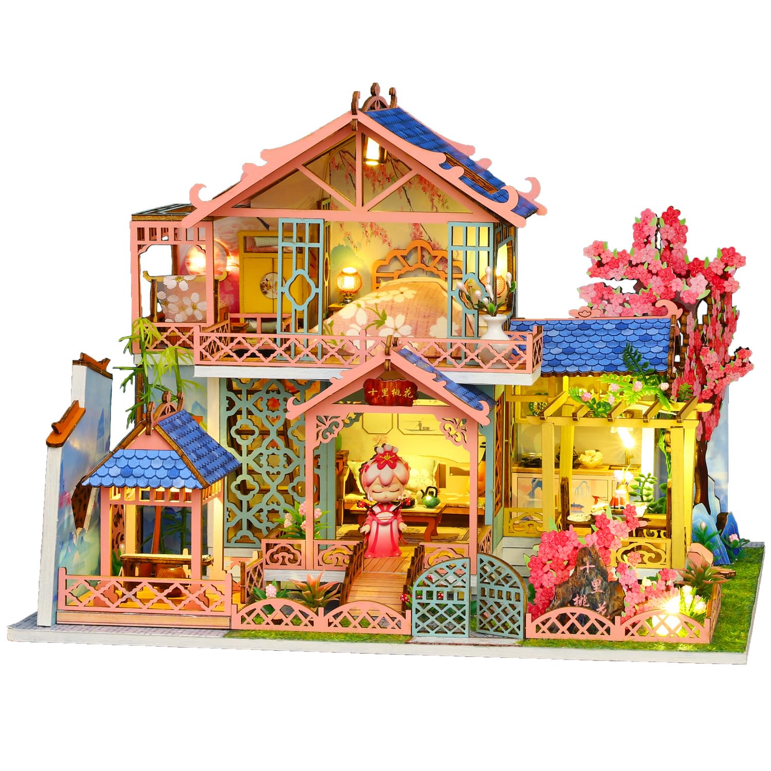 Roroom DIY Miniature and Furniture Dollhouse Kit,Mini 3D Wooden Doll House Craft Model with LED and Music Movement,Creative Room Idea for Valentine's Day Birthday Gift(P017)