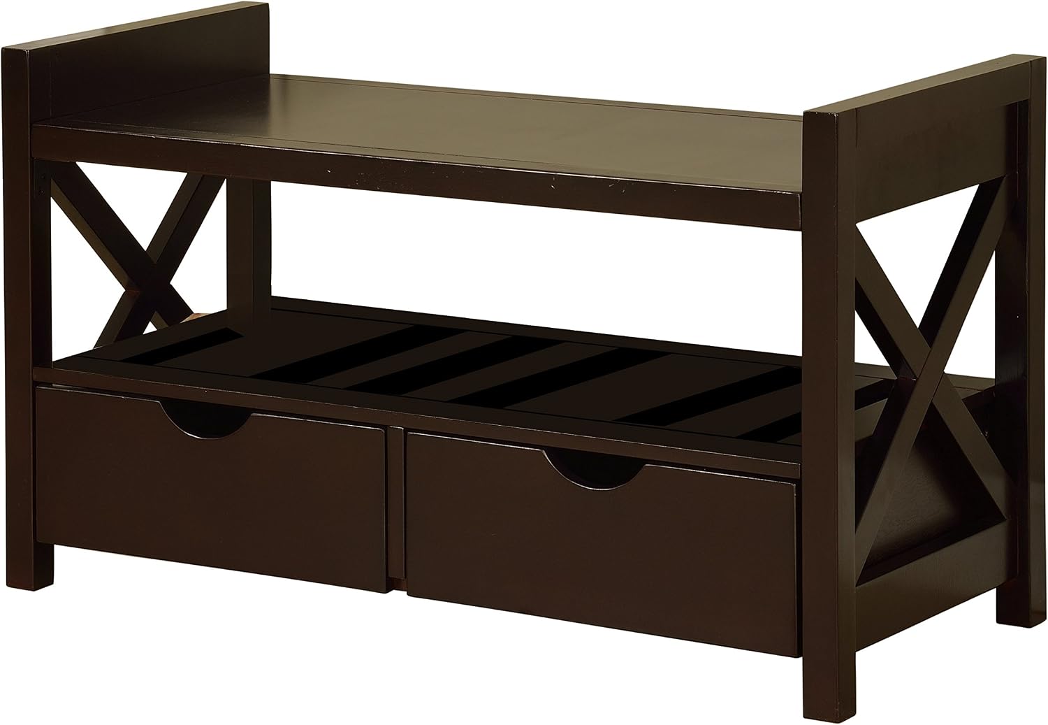 King's Brand Wood Shoe Storage Bench with Drawers, Cherry Finish