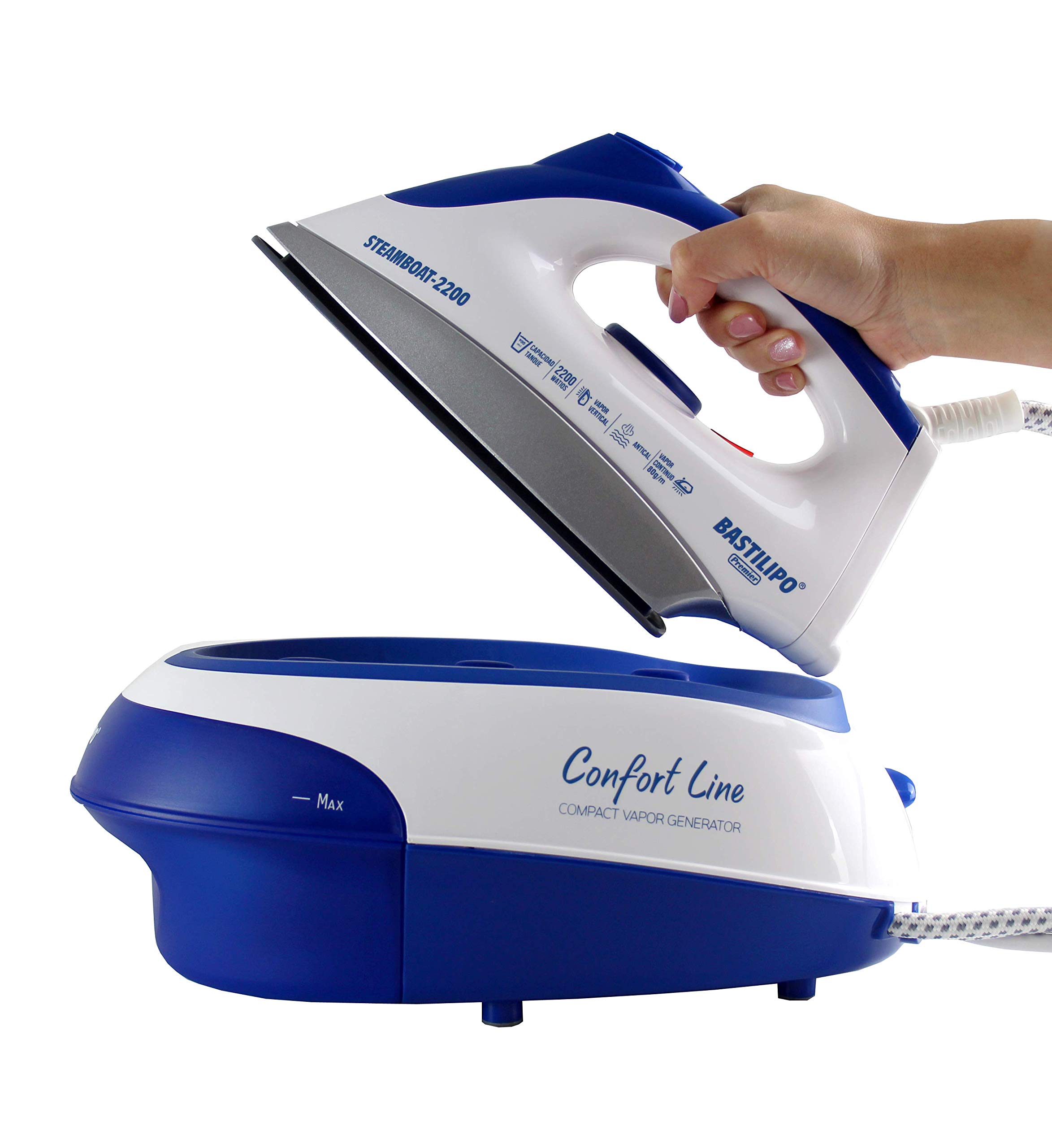 STEAMBOAT 2200 COMPACT- Centro de planchado compacto, 2200W, 900 ml, suela cerámica, depósito extraíble para fácil rellenado,
