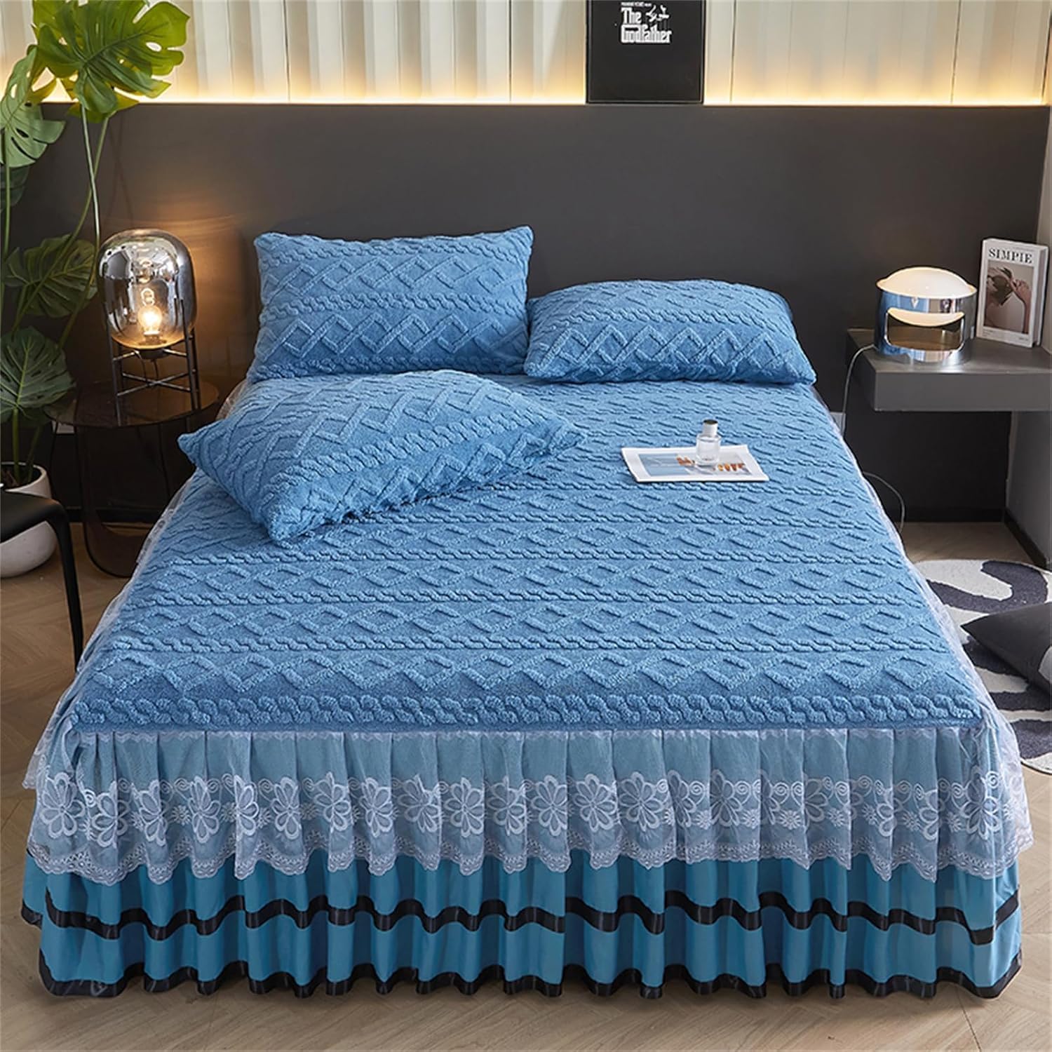 Drap-Housse en Velours 150x200 Protège Matelas avec Jupe de Lit