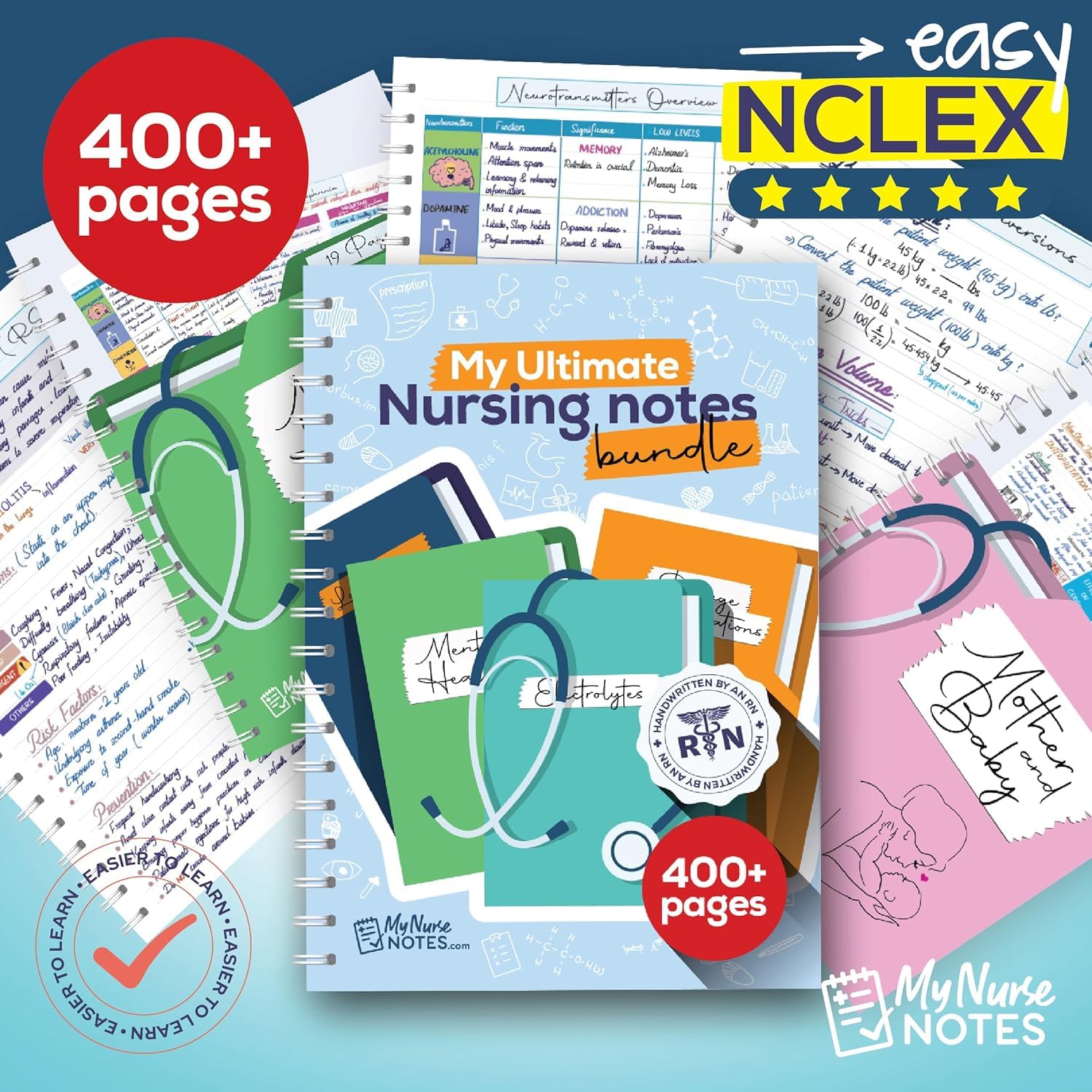 Nursing Success Bundle 400+ Page Handwritten Notes, Designed to Ace