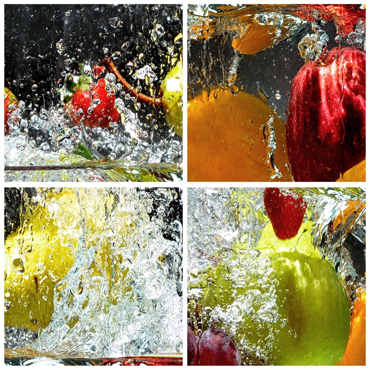 Moderne Impression sur Verre Fruits eau éclaboussures nourriture Image Tableau en Verre Decoration Murale 60x60cm Deco Cadre Salon Chambre Carré Grand Tableaux Decoratifs Muraux Art GAC60x60-2972