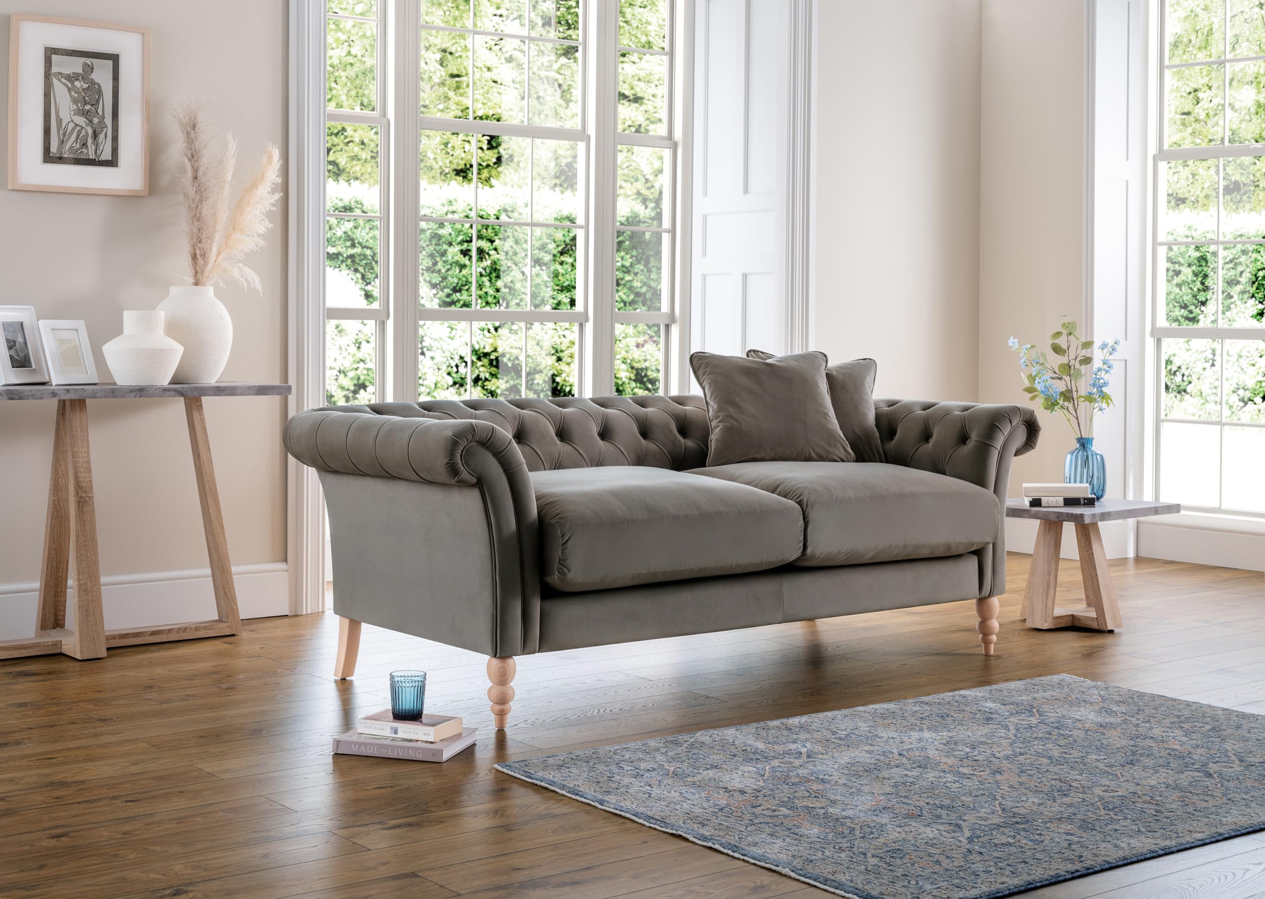Furniturebox UK 3 Seater Sofa - 'Olivia' Upholstered Modern Grey Velvet ...