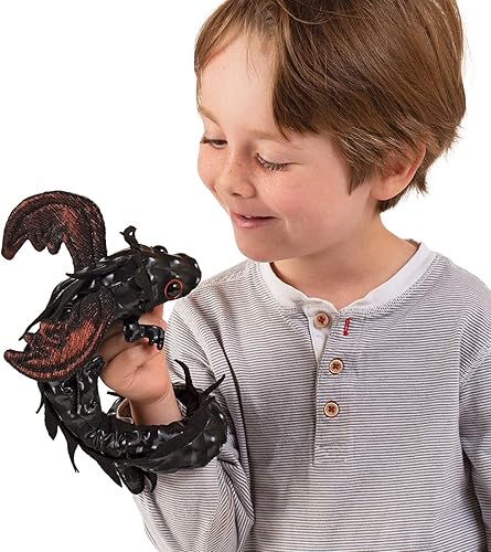 Miniatura 3 de Folkmanis Dragon Wristlet - Marioneta de dragón de pulsera y dedo, color negro rojo y café, 1 pieza