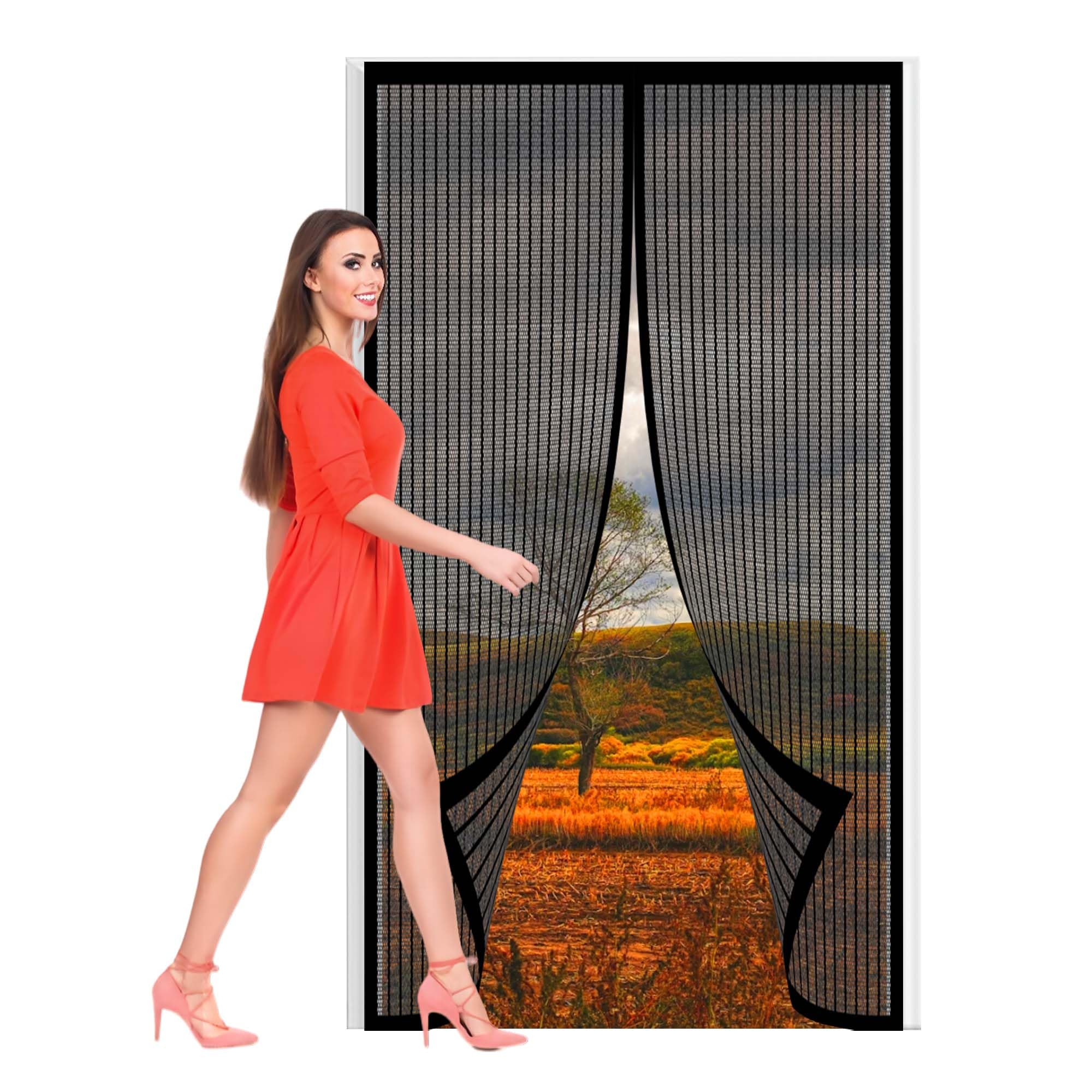 Wglf Sun Black Fly Screens Doors Nets Patio 194 X 206 Cm Heavy Duty Pets Proof Screen Door Enhanced Screen Mesh For Living Room, Bedroom,