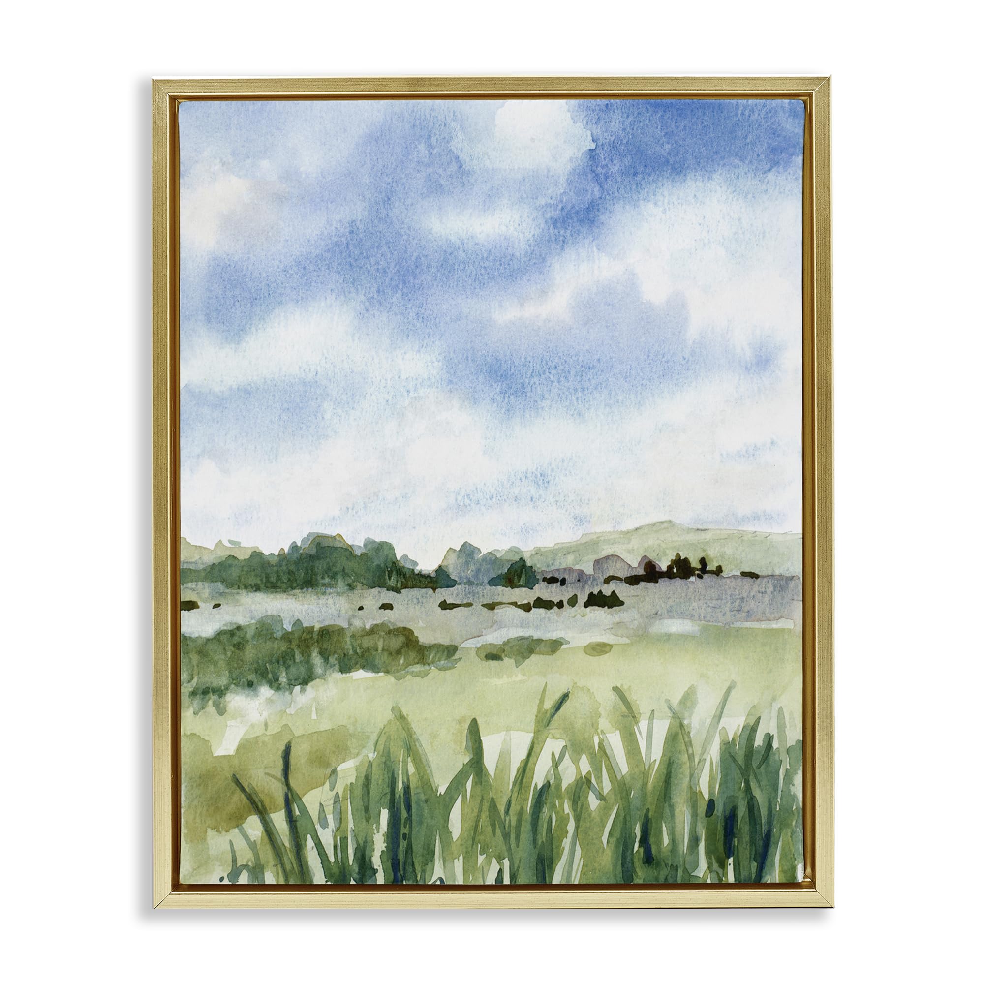 Stupell Industries Spring Horizon Watercolor Landscape Serene Landscape Floral Bird, 24 X 30 Inch Canvas In Floater Frame