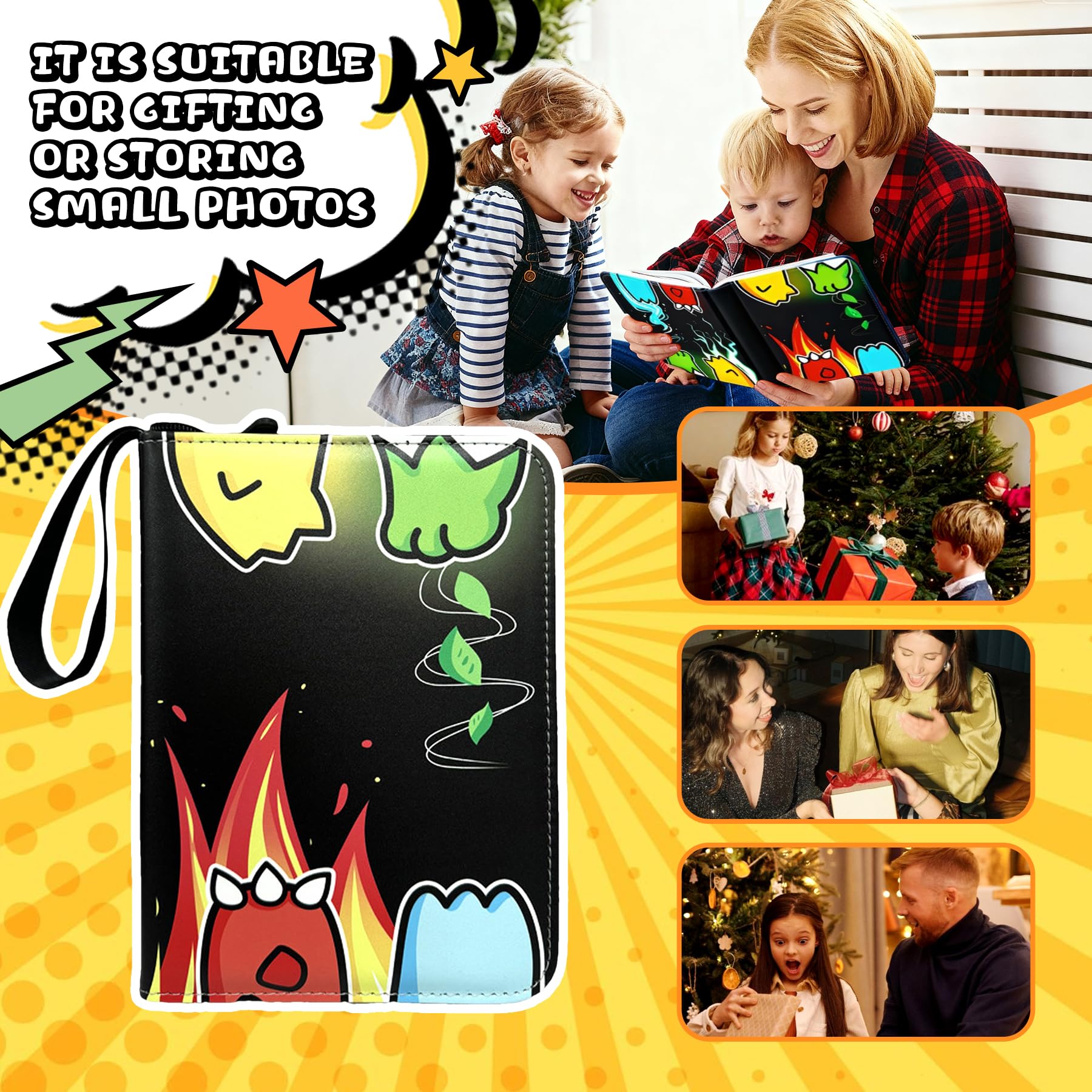 Raccoglitore Carte 400, Album Carte Collezionabili 4 Tasche 50 Pagine Capacità 400 Carte, Album Porta Carte con Cerniera, PU Raccoglitore Impermeabile, Regalo per Collezionisti e Bambini (B)