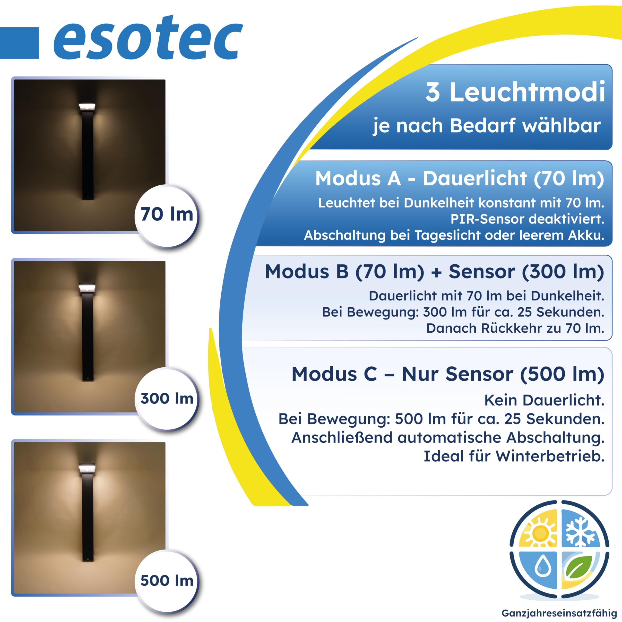 esotec Solar Wegeleuchte mit Bewegungsmelder Stella, H=80cm, Aluminium Außenleuchte, warmweiß 3000K, wechselbarer LiFePO4 Akku 102936