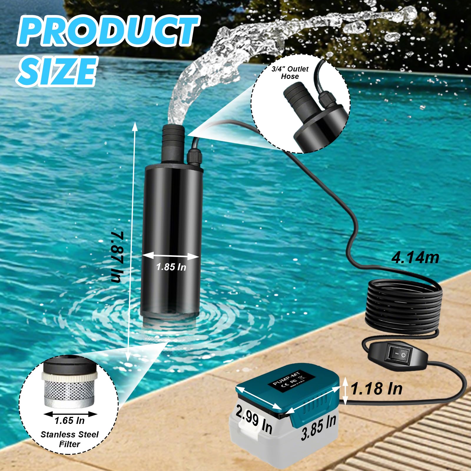 ‌Pompe à Eau Portable pour Makita 18 V‌, Pompe de Transfert D'eau Sans Fil 30 L/Min‌, ‌65 W‌ Pompe à Eau électrique pour Jardin, Camping, Spa, Piscine, Aquarium (Sans Batterie)