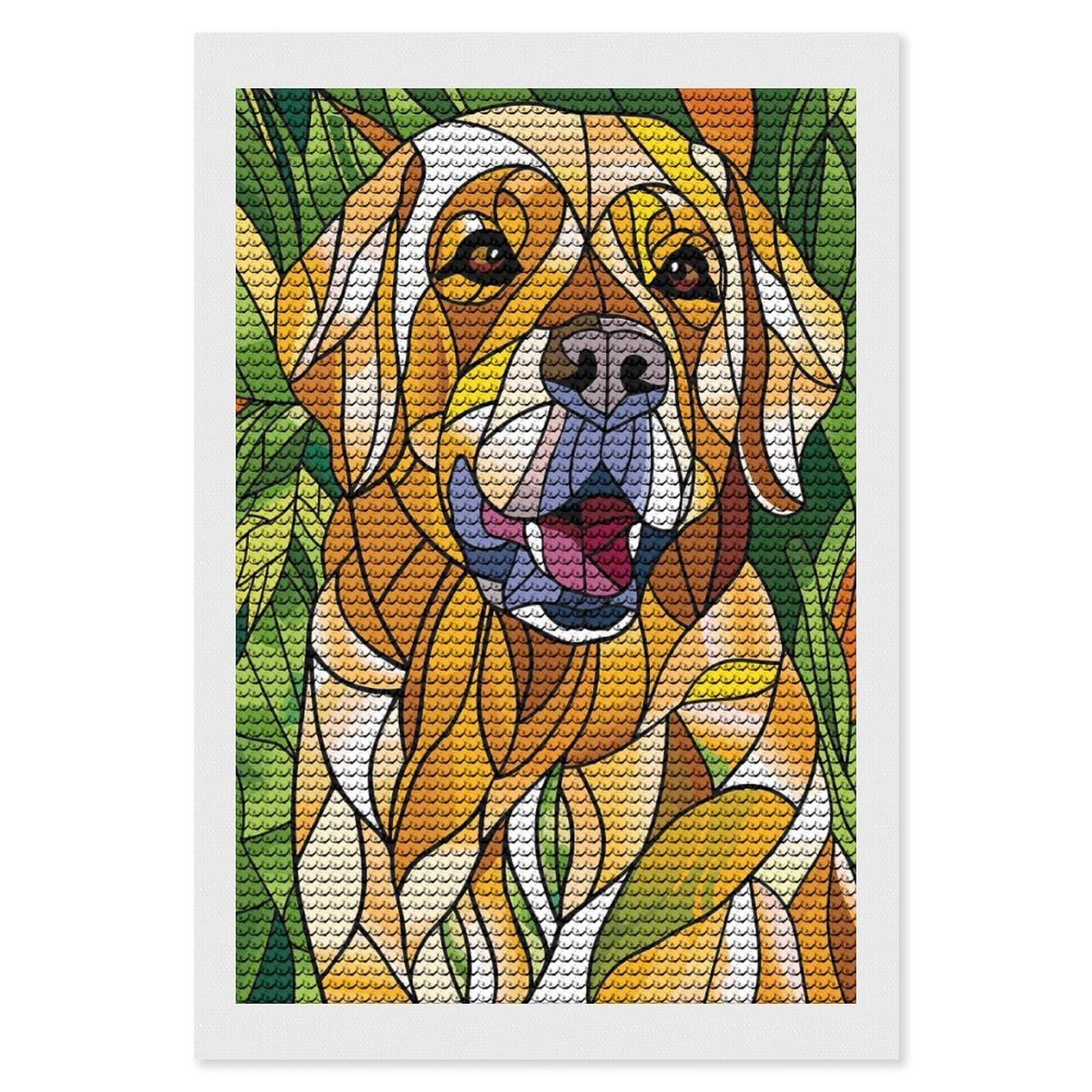 Junmoney Stained Glass Golden Retriever Portrait Full Drill Diamond Painting Kit 8"x12", for Teens, Calming Craft to Unwind, Home Wall Decor, Christmas Gift