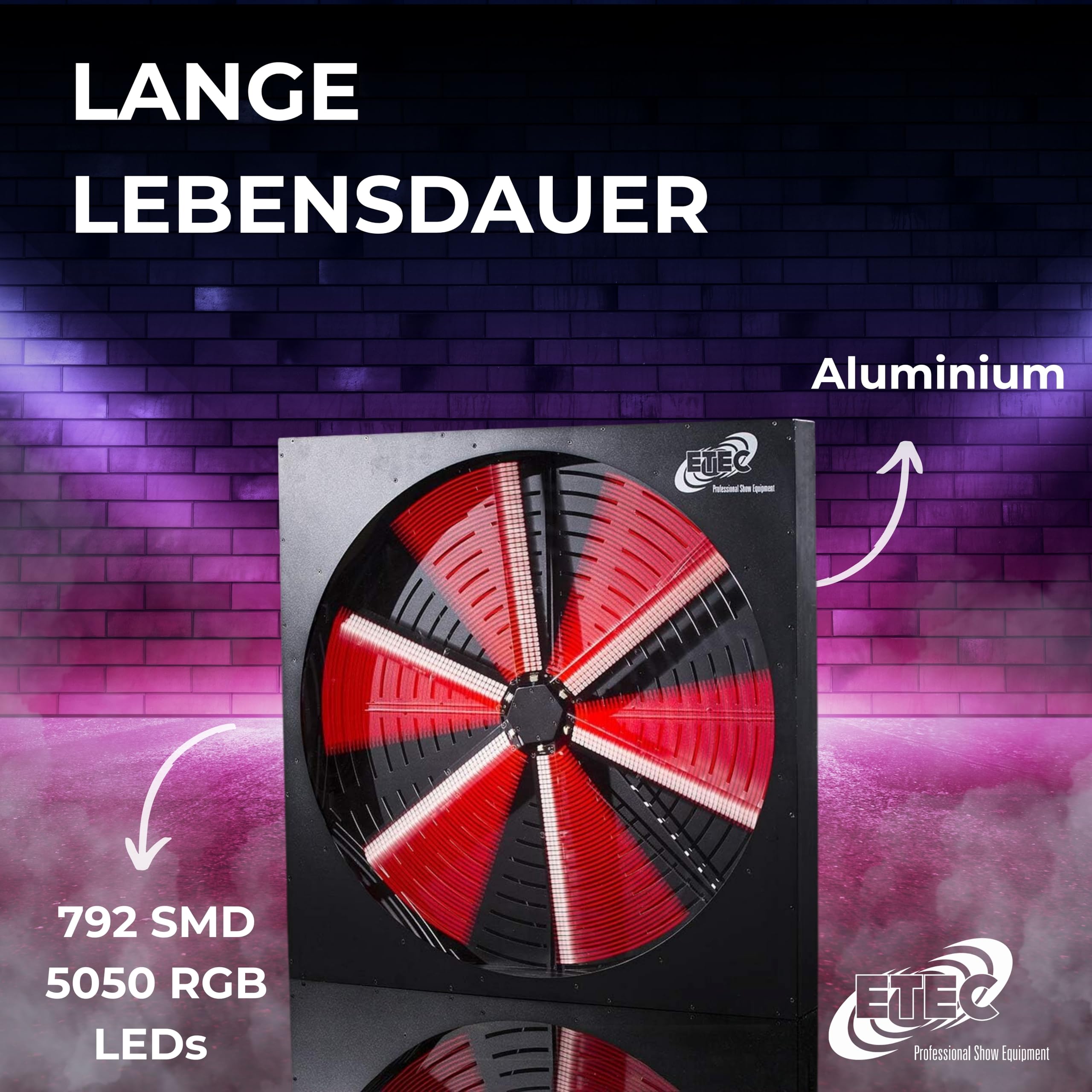 ETEC Professional LED Fan 7070 RGB Ventilator Licht Effekt TV Studio Show Bühne Dekoration DJ Set mit Flightcase Tourpack DMX Veranstaltung Bühnenbeleuchtung