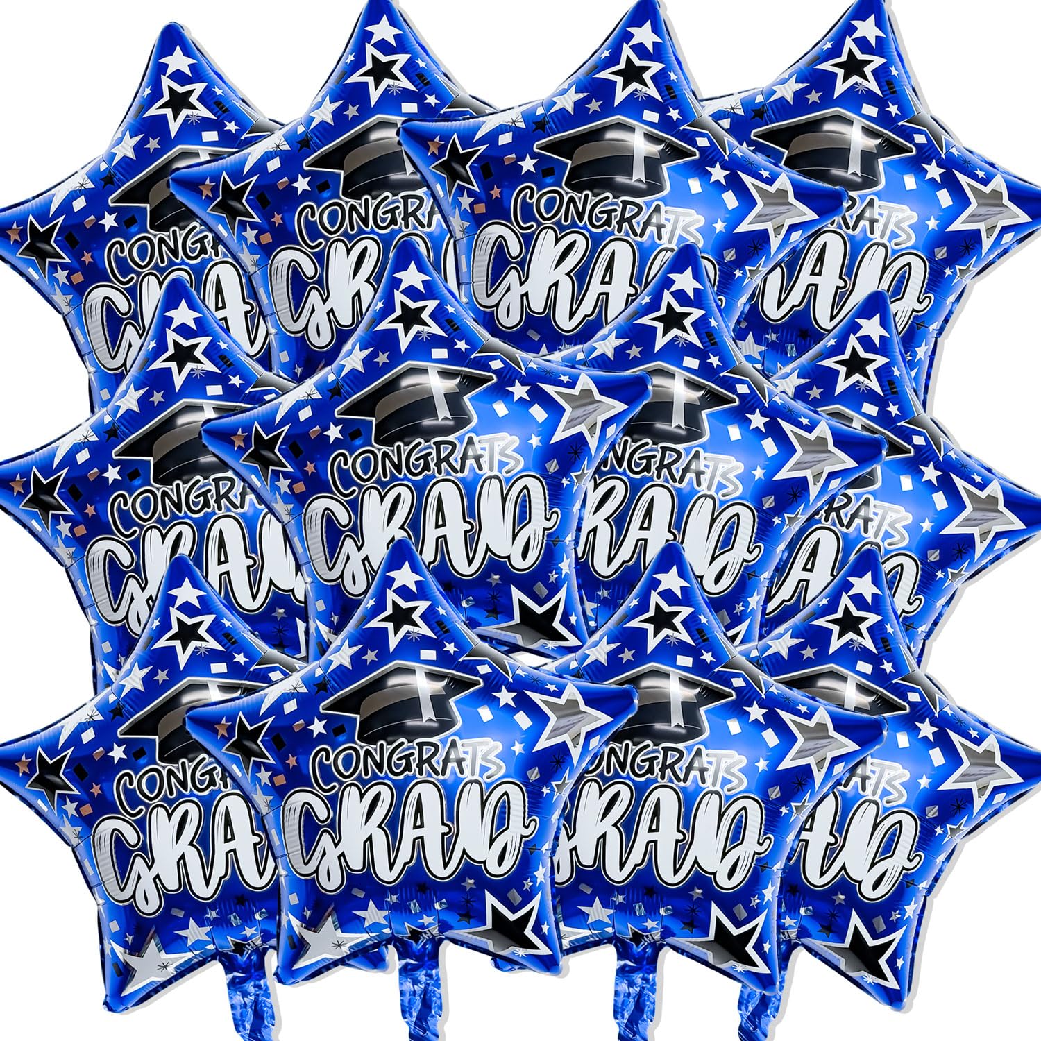 Photo 1 of 12 Pcs Congrats Grad Foil Balloons, Blue Star Graduation Mylar Balloons for Kindergarten High School College Graduation Party Decorations Supplies Grad Photo Props