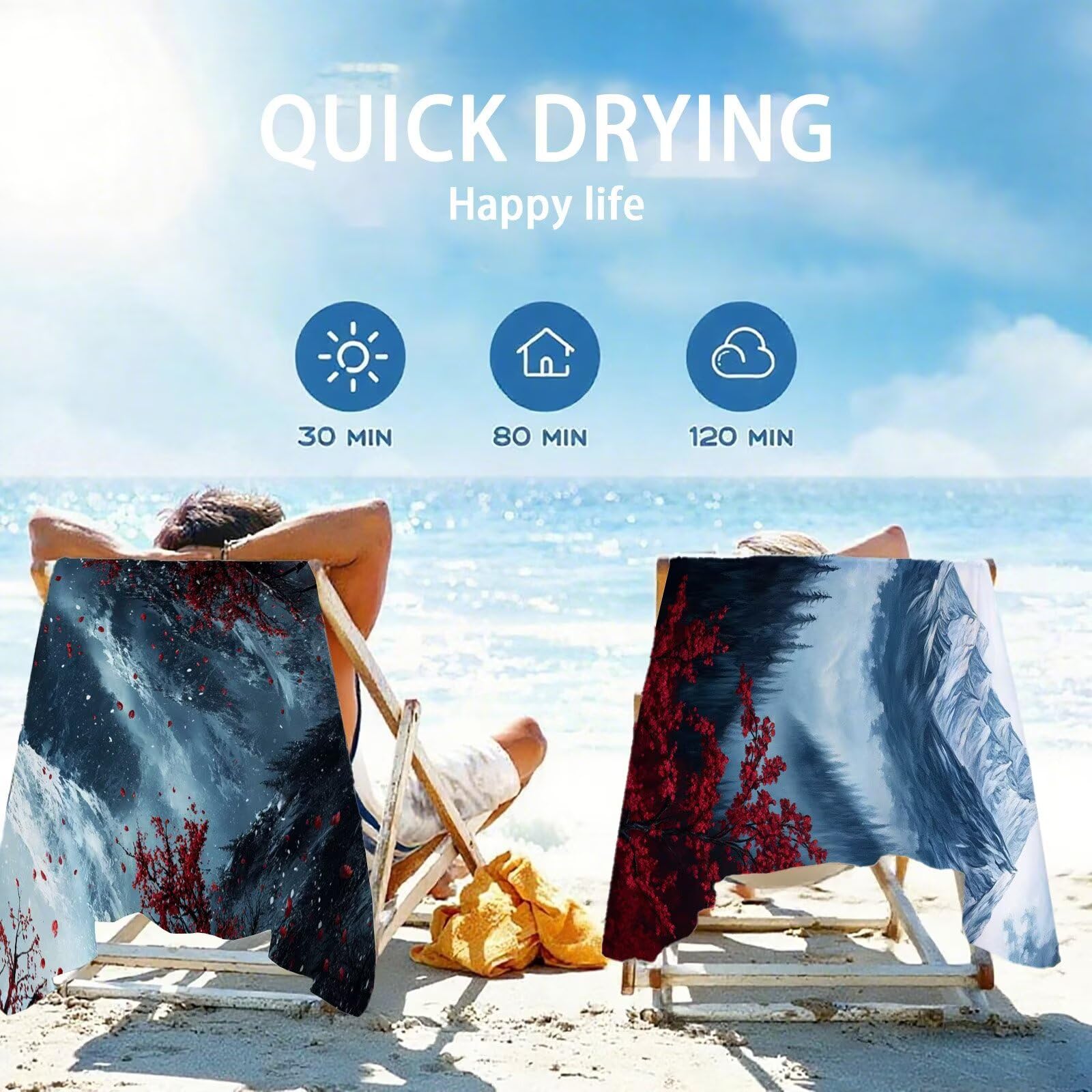 Ręczniki plażowe z mikrofibry, 85 x 170 cm, kwiaty wiśni, ręcznik plażowy dla dorosłych, bardzo duży ręcznik z mikrofibry, górskie ręczniki kąpielowe z torbą siatkową, bez piasku, kompaktowy, cienki