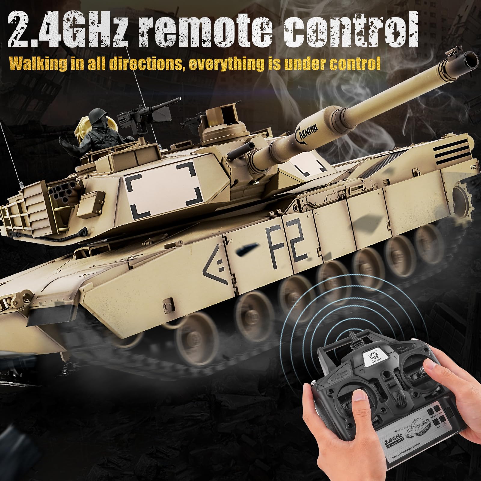 BESTYMXY RC Tanks US M1A2 Abrams Army Tank, HengLong 1: 16 2.4ghz