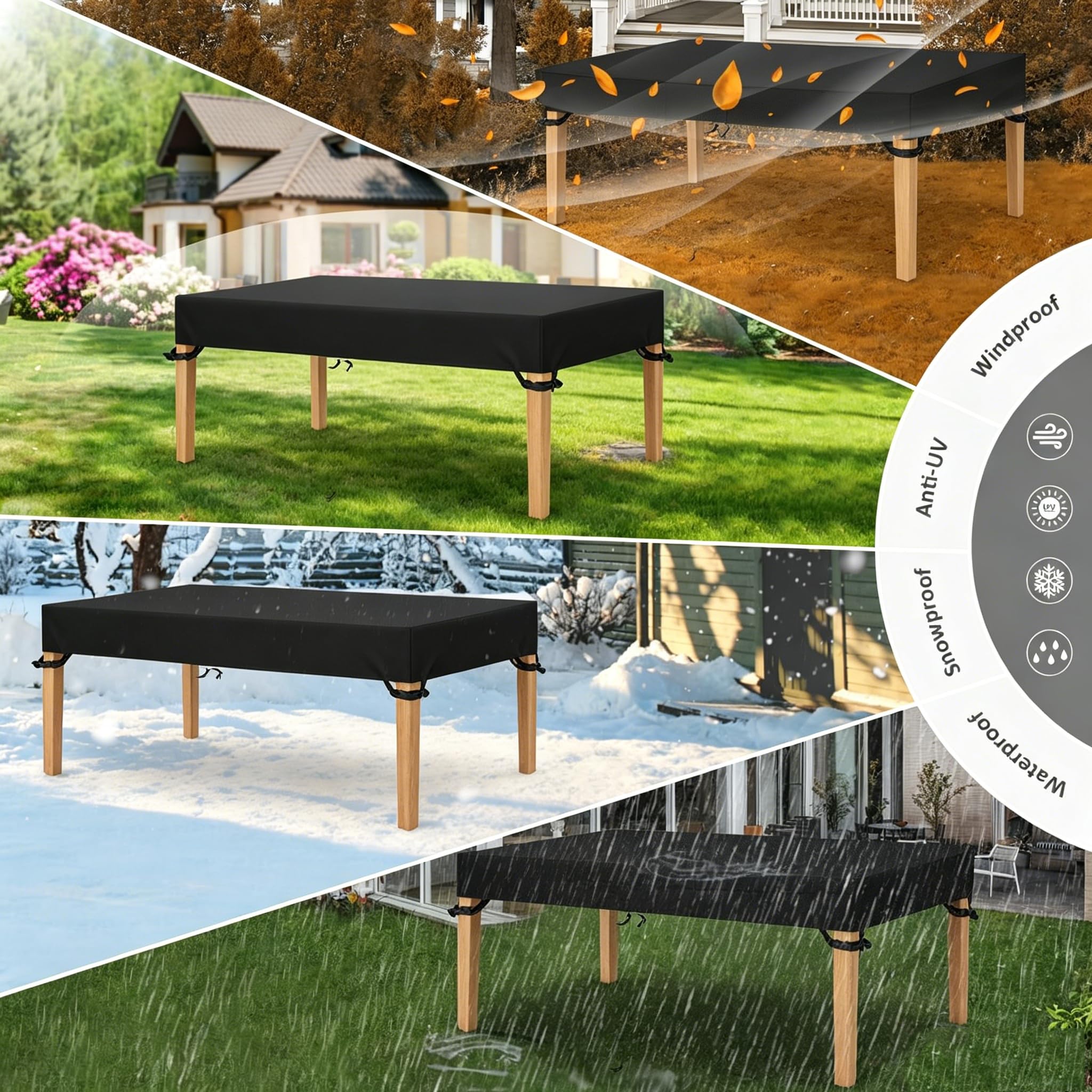 Funda Protectora para Mesa de Jardin 240x120x15cm/LaxAnxAl Funda de Mesa Exterior Impermeable, Cubierta de Mesas Exterior, Tela Oxford 420D Anti-Viento Anti-UV para Mesa de Patio, Negro