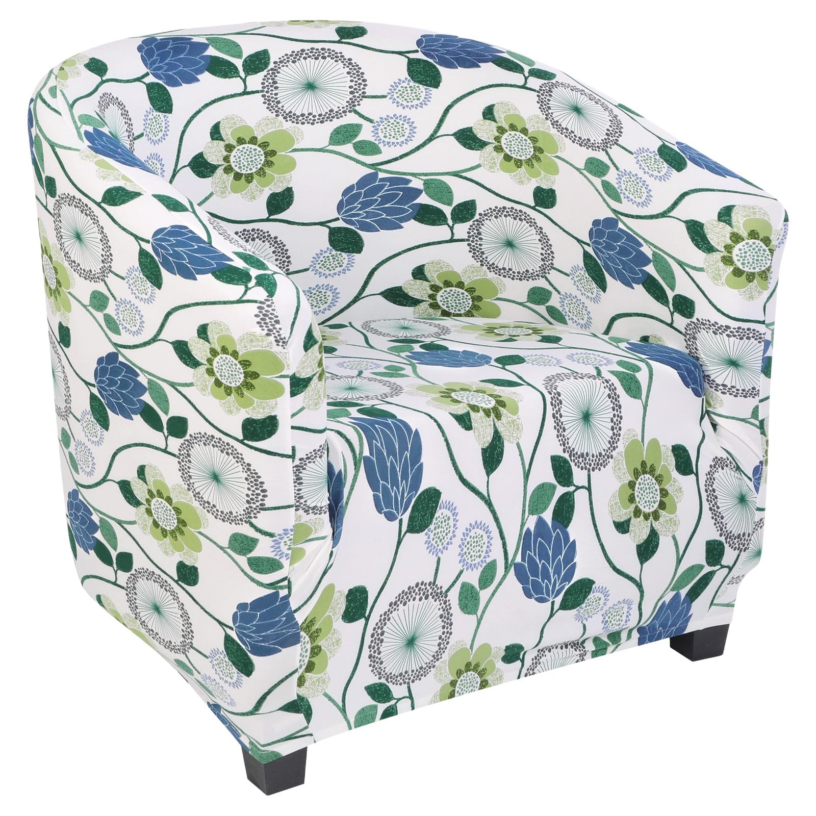 SearchI Club Chair Slipcover Stretch Barrel Chair Covers Printed Tub Chair Slipcovers Soft Spandex Armchair Sofa Cover Removable Couch Furniture Protector for Living Room (Green Floral)
