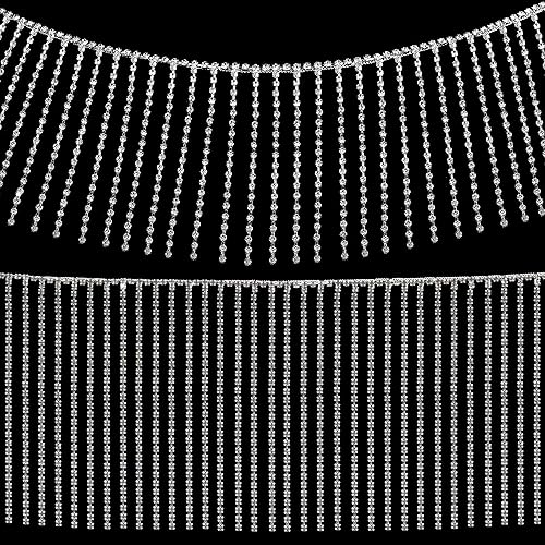 VOELIGT 2 yardas con flecos de diamantes de imitación con cuentas de flecos de cinta de borlas, cadena de flecos de diamantes brillantes para