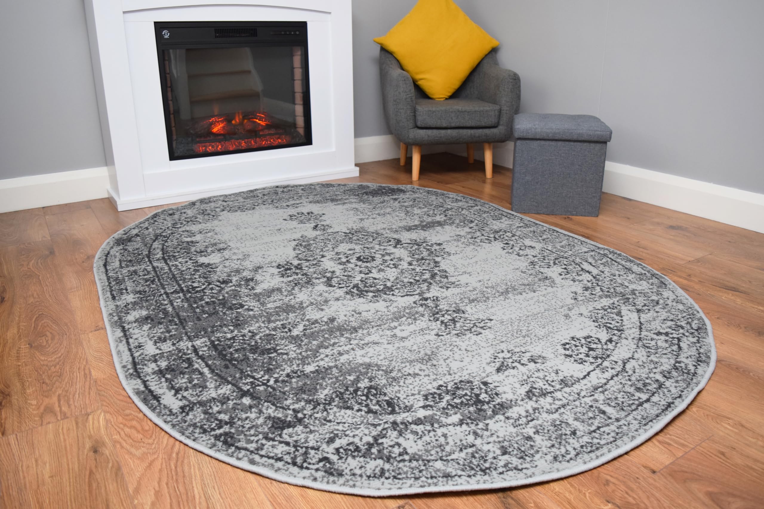 SrS Rugsยฎ Round Circle Large Small Living Room Mat Rug 13 Designs 3 Sizes (Distressed Grey, 160cm x 225cm Oval Shape) โ image 1