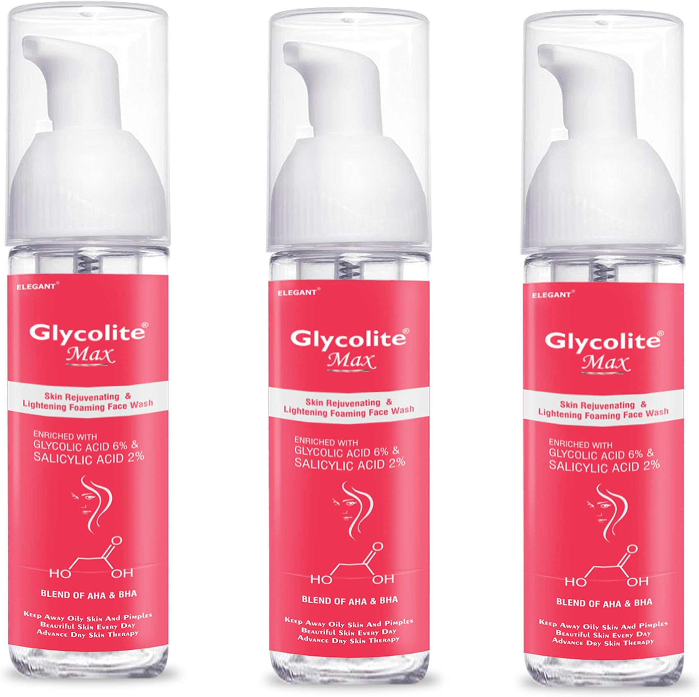 Glycolite Max Foaming Skin Lightening Face Wash 60ml | Pack of 3 | Glycolic Acid 6%, AHA & BHA | Skin Brightening, Minimize Pores, Dead Skin Remover, Fights Acne | For Men and Women | Made In India