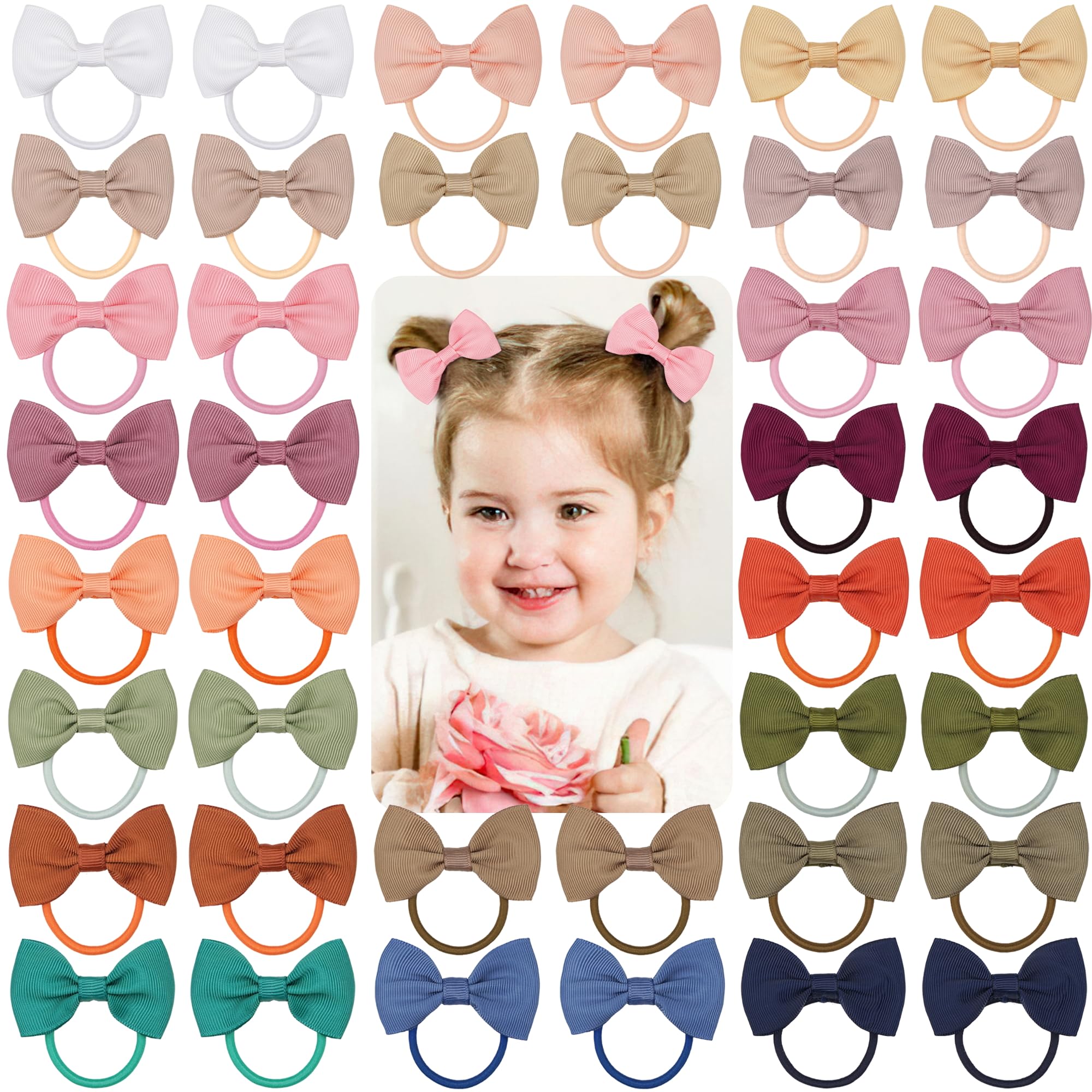 40 lazos para el pelo de 2,75 pulgadas para niñas pequeñas, elásticos gruesos, cintas de goma, lazos regulares para niñas pequeñas, colores pastel.