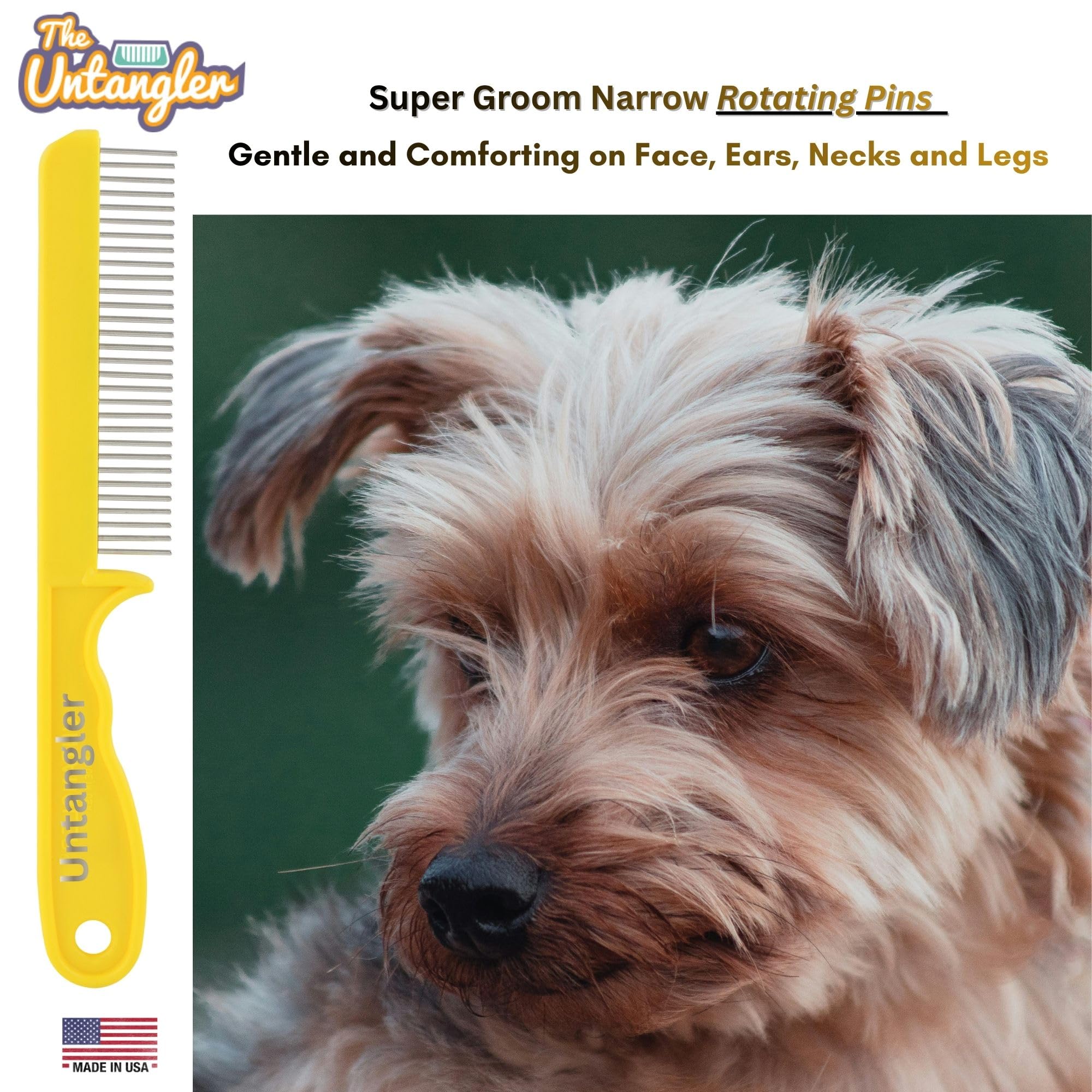 Peines Super-Groom con dientes giratorios suaves para una extracción de alfombrilla sin dolor (30 dientes finos espaciados, amarillo sol)