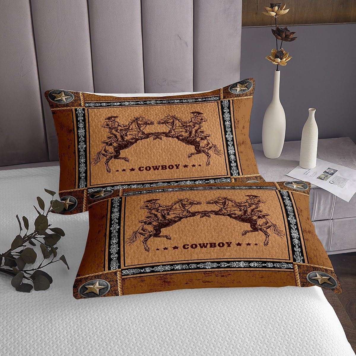 jejeloiu Western Cowboy Bedspread Southwest Style Bedspread for Kids Boys Girls Desert Cactus Coverlet Set Vintage Brown Quilted Room 3Pcs King Size